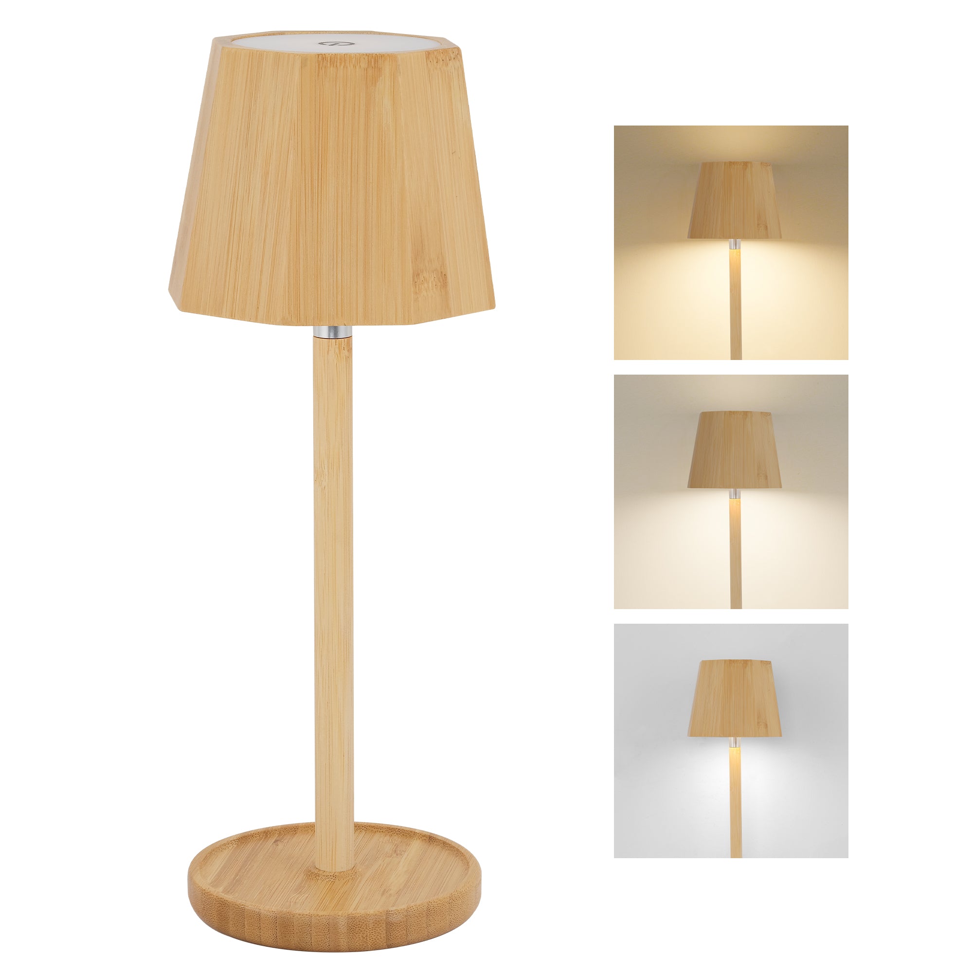 Bamboo LED Table Lamp Wireless Dimmable Lamp 3000K/4000K/6000K 5200mAh Camping Lamp