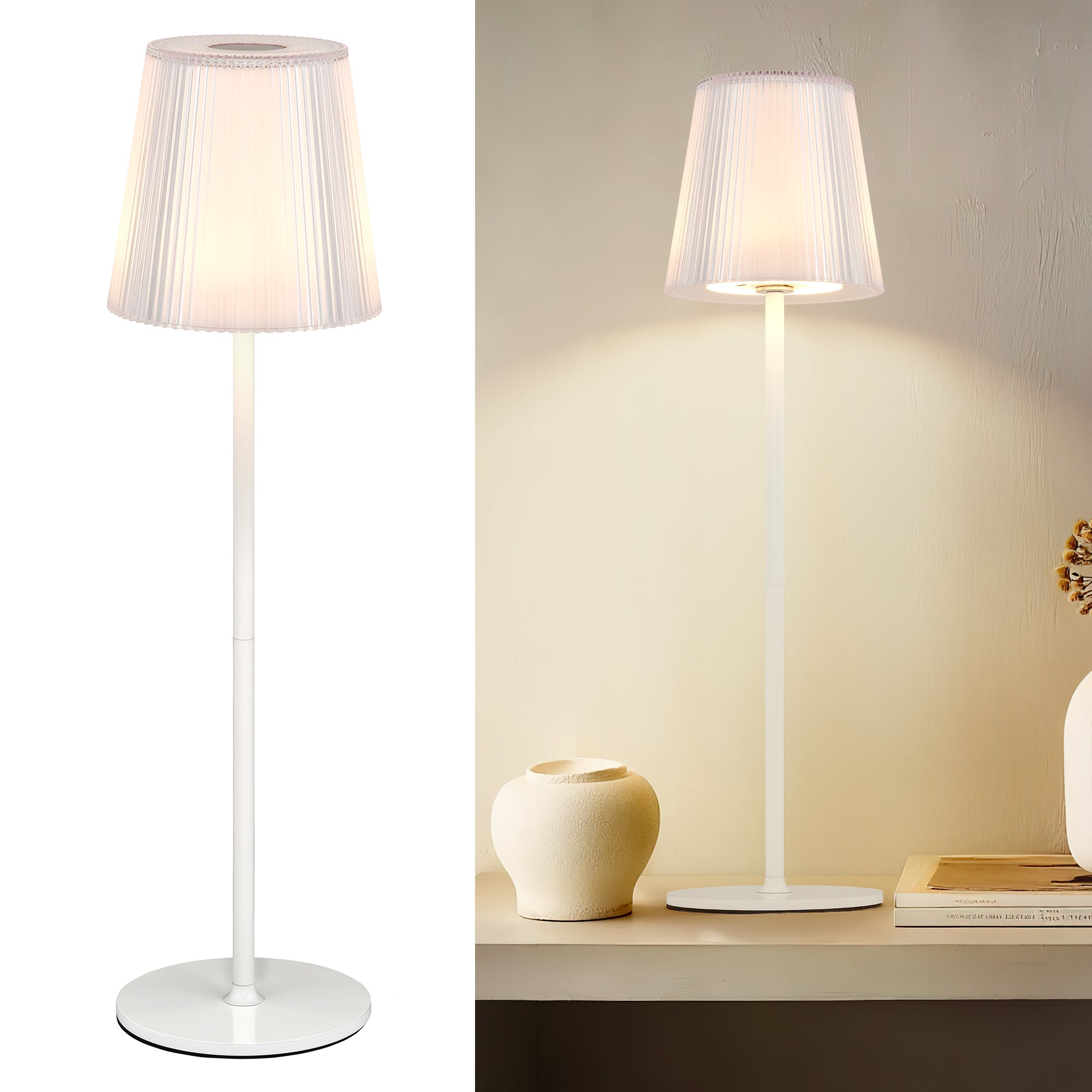 Table Lamp Wireless LED Dimmable Bedside Lamp & Rechargeable Table Lamp with Magnetic Lamp Head, 3000K White & RGB, IP54 Waterproof for Outdoor Bedroom Living Room Balcony Camping, White