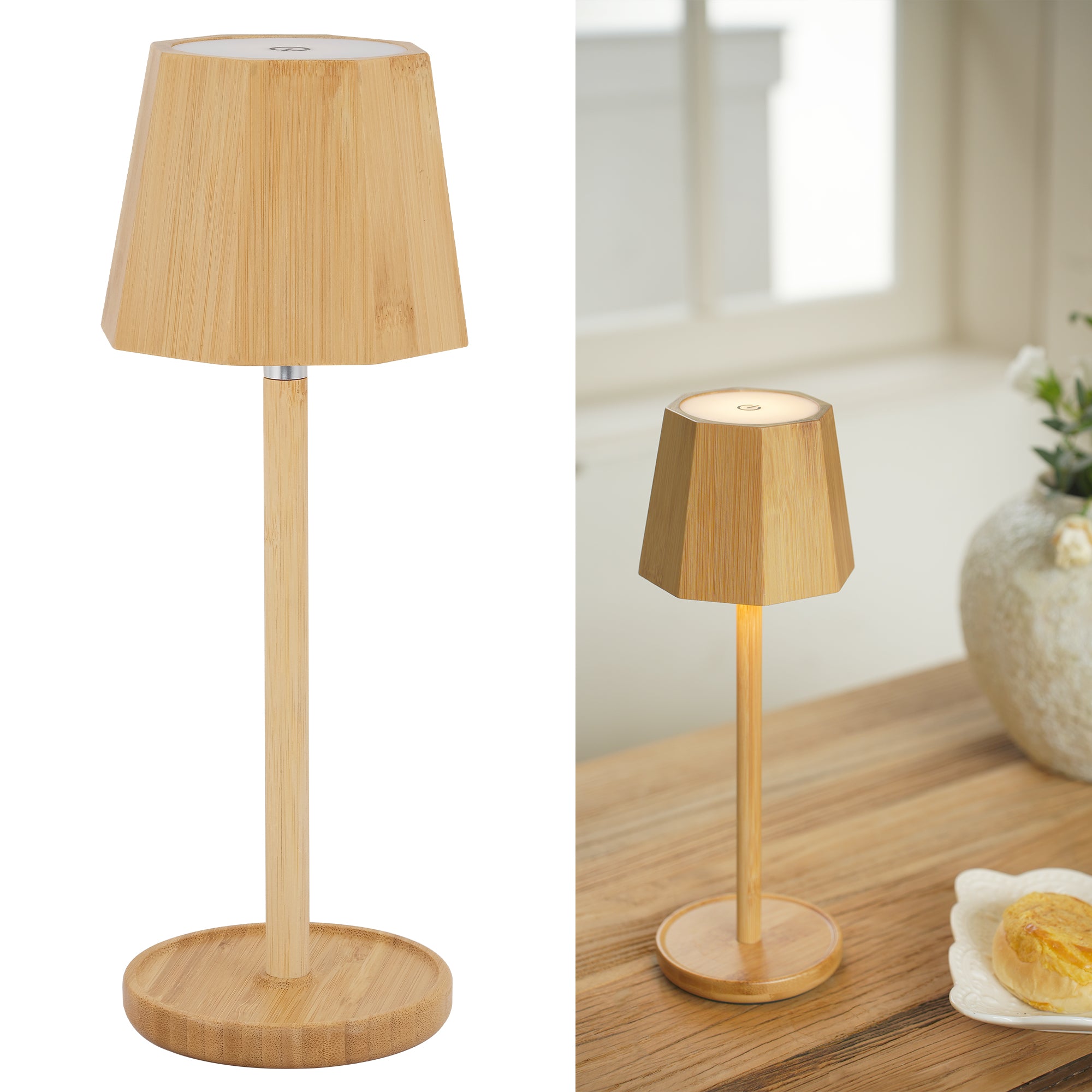 Bamboo LED Table Lamp Wireless Dimmable Lamp 3000K/4000K/6000K 5200mAh Camping Lamp