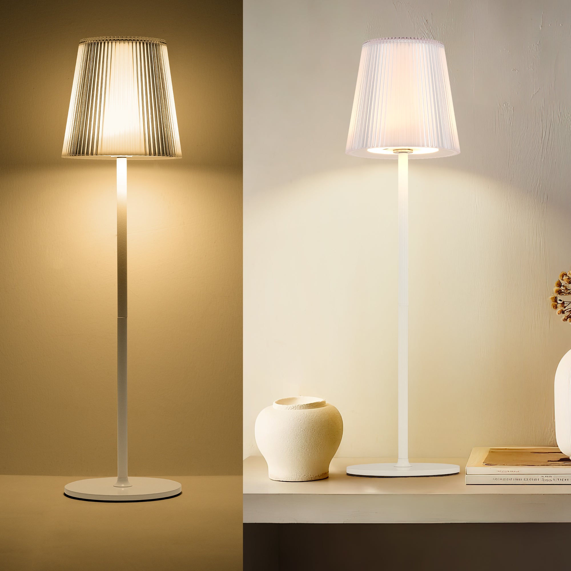 Table Lamp Wireless LED Dimmable Bedside Lamp & Rechargeable Table Lamp with Magnetic Lamp Head, 3000K White & RGB, IP54 Waterproof for Outdoor Bedroom Living Room Balcony Camping, White