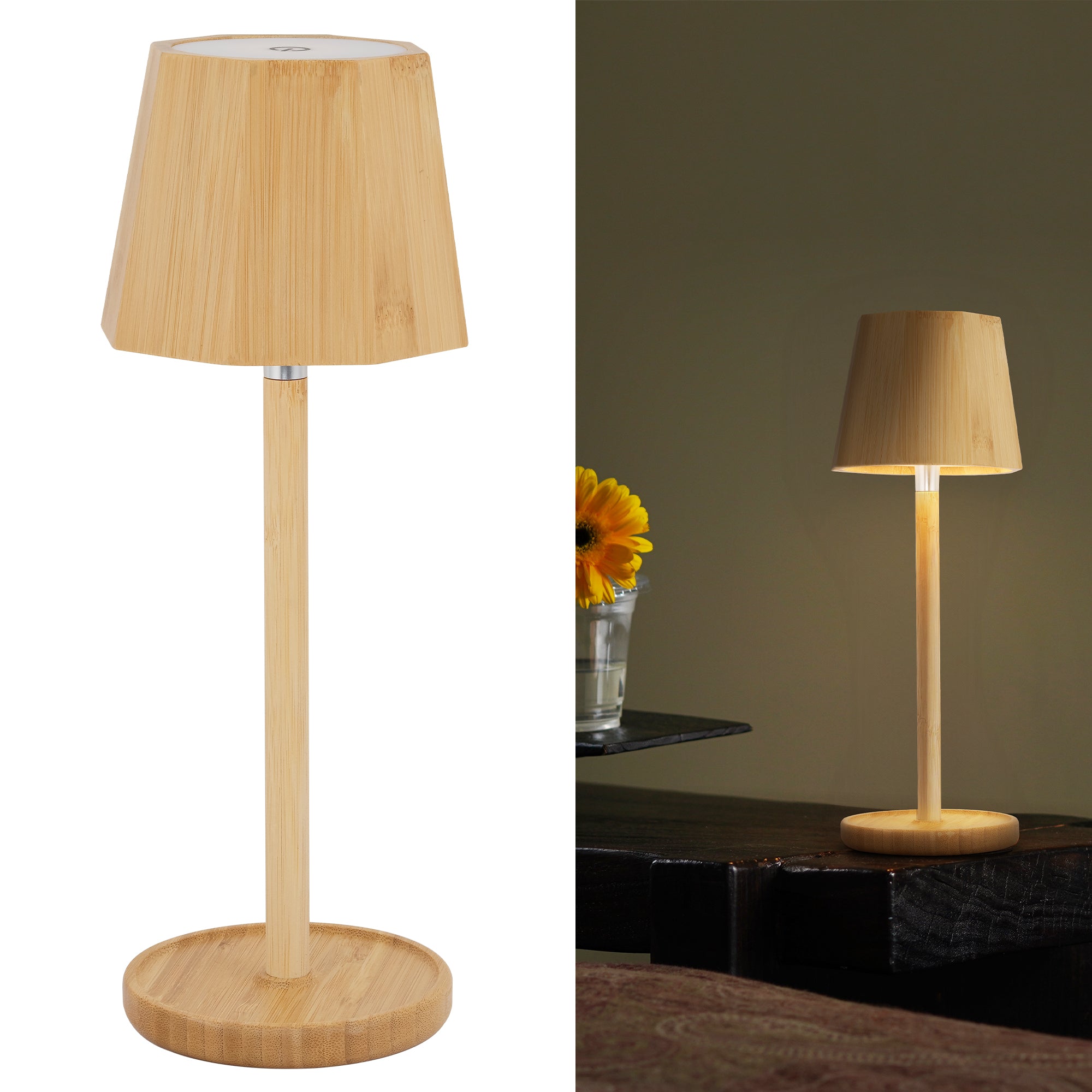 Bamboo LED Table Lamp Wireless Dimmable Lamp 3000K/4000K/6000K 5200mAh Camping Lamp
