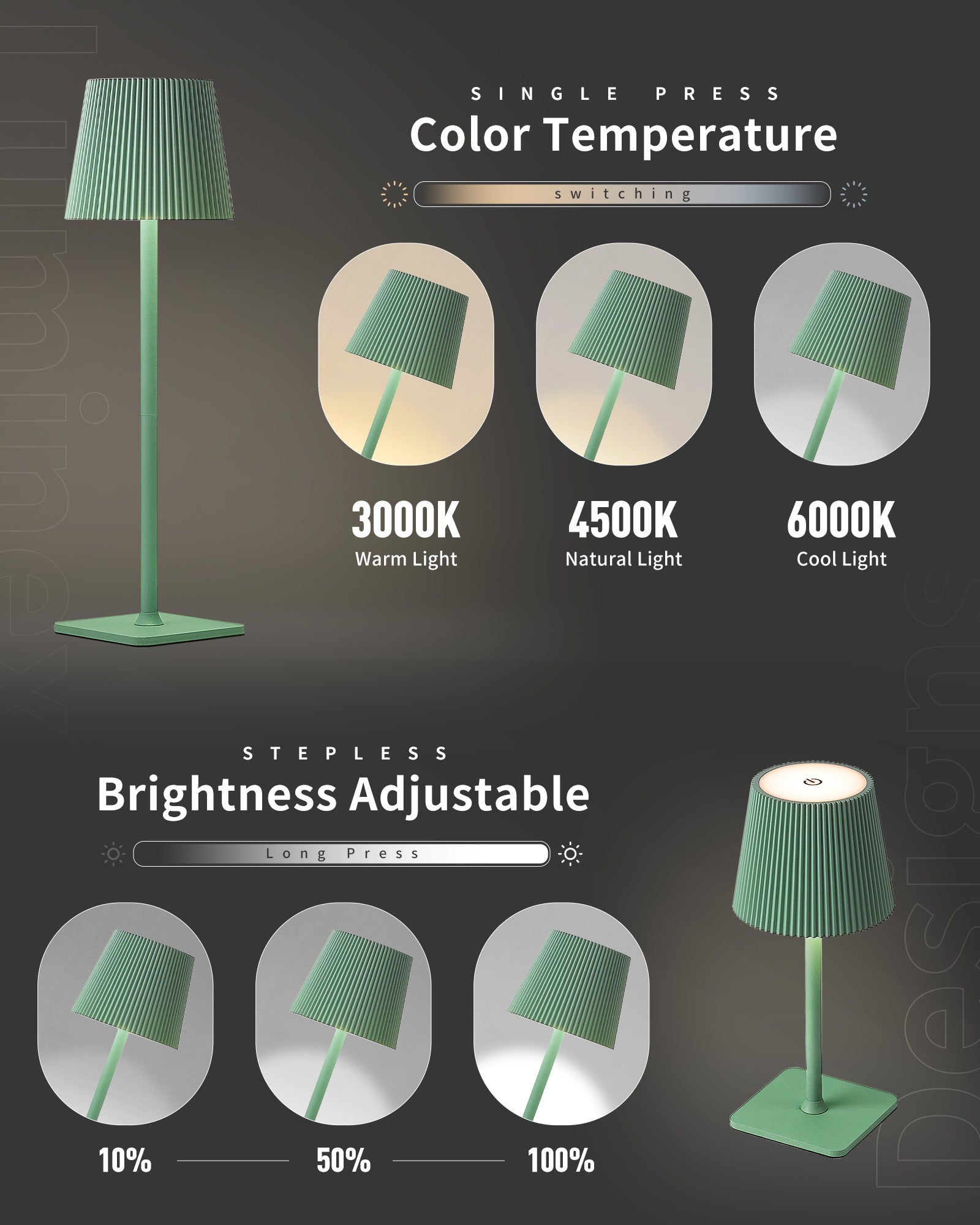 Dimmable Wireless LED Table Lamp with Touch Control - Green
