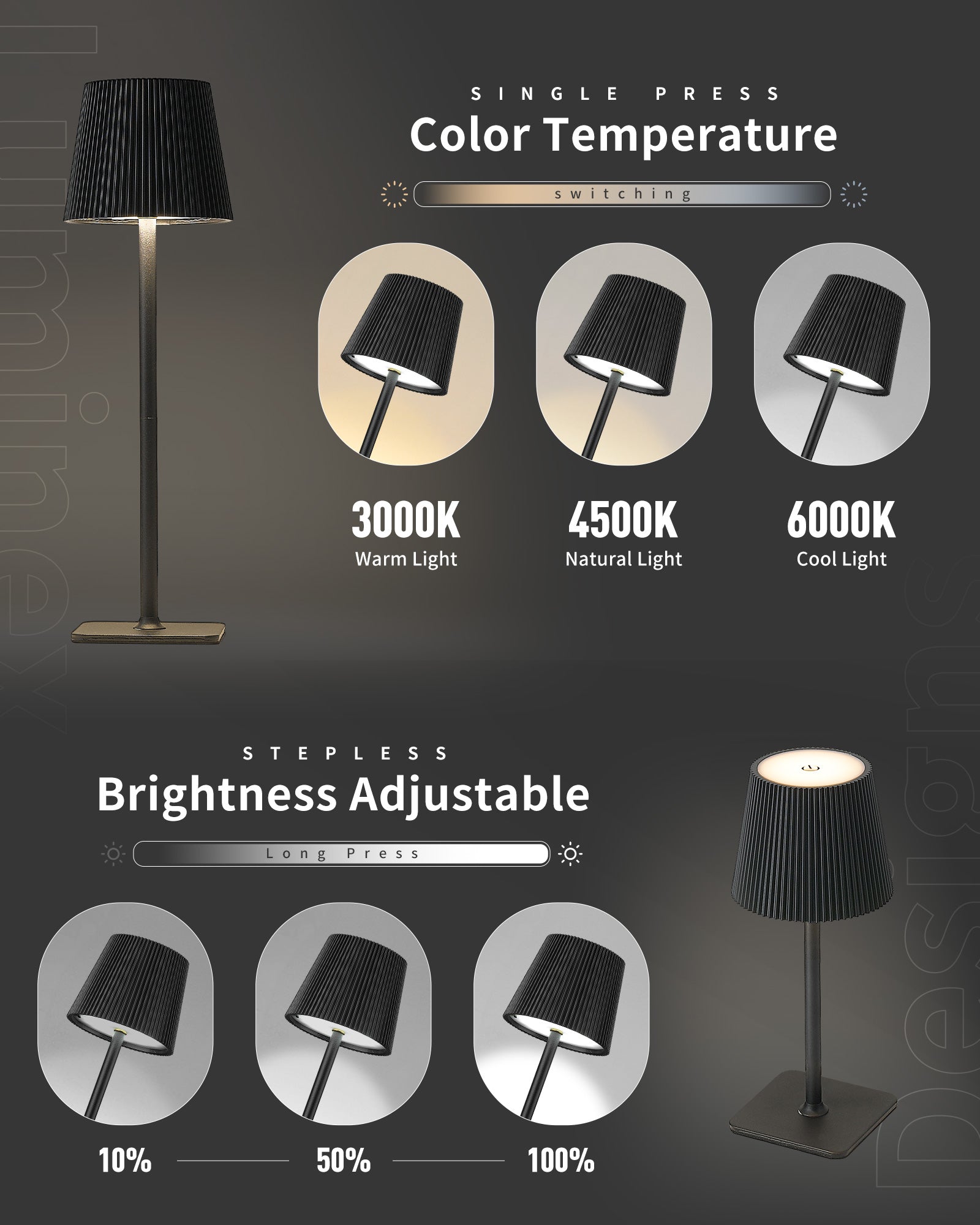 Dimmable Wireless LED Table Lamp with Touch Control - Black