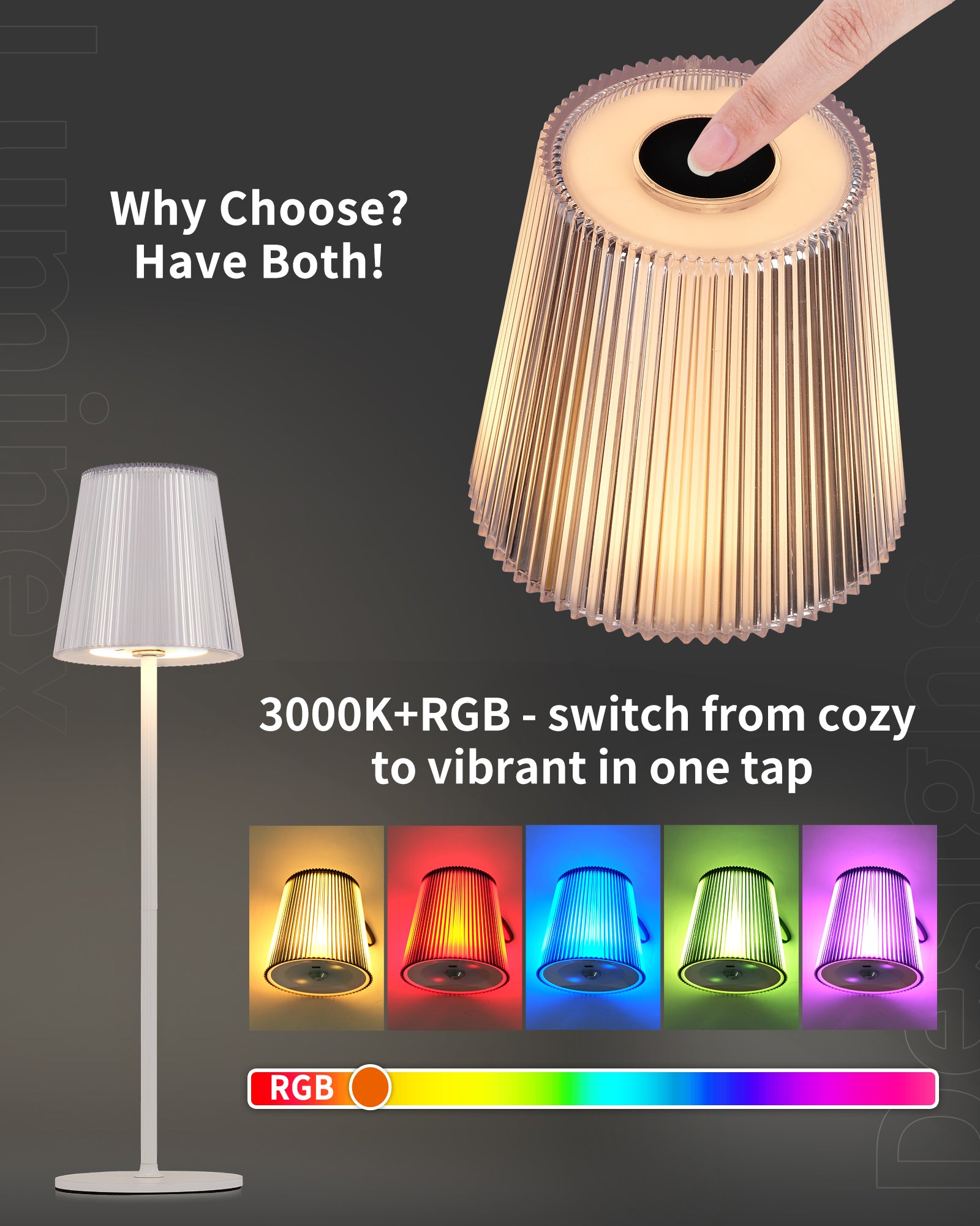 Table Lamp Wireless LED Dimmable Bedside Lamp & Rechargeable Table Lamp with Magnetic Lamp Head, 3000K White & RGB, IP54 Waterproof for Outdoor Bedroom Living Room Balcony Camping, White