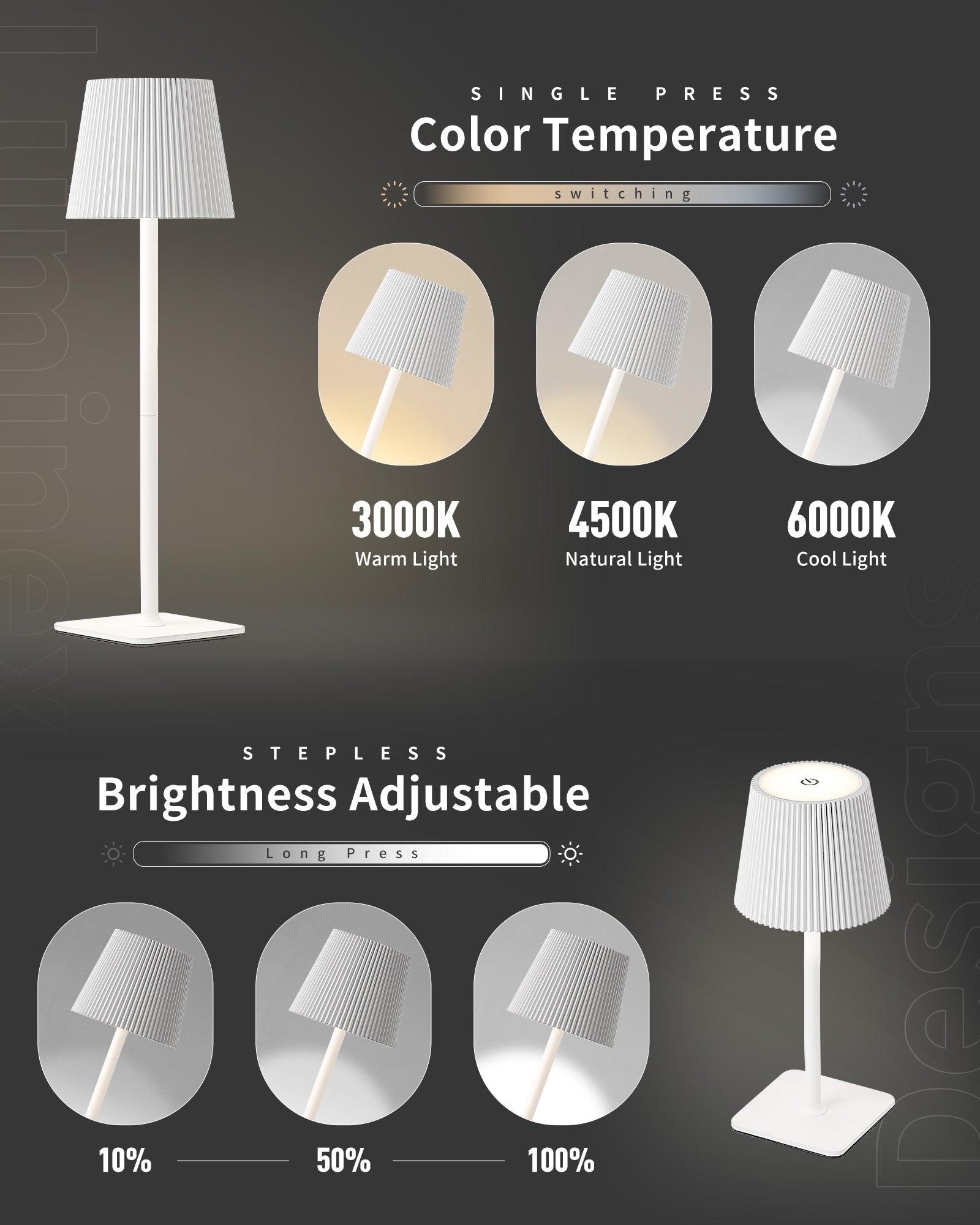 Dimmable Wireless LED Table Lamp with Touch Control - White