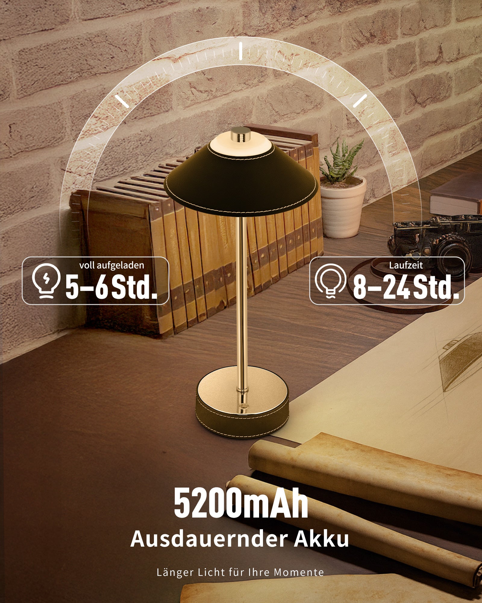LED Table Lamp Wireless - Touch Dimmable, 3000K/4500K/6000K, USB-C Rechargeable with 5200mAh Battery, Leather Design, Magnetic Base, Memory Function, for Bedroom, Living Room, Office