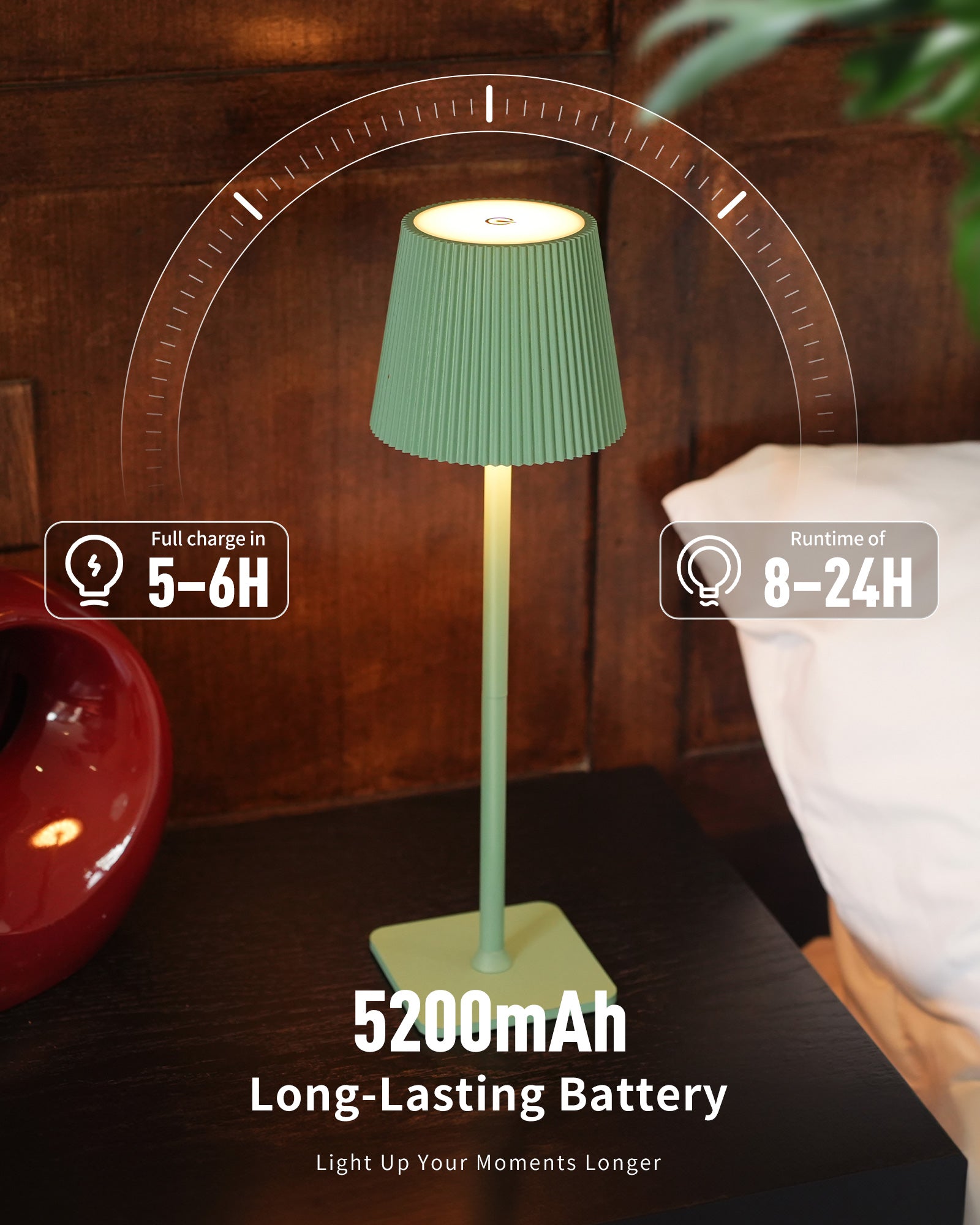 Dimmable Wireless LED Table Lamp with Touch Control - Green