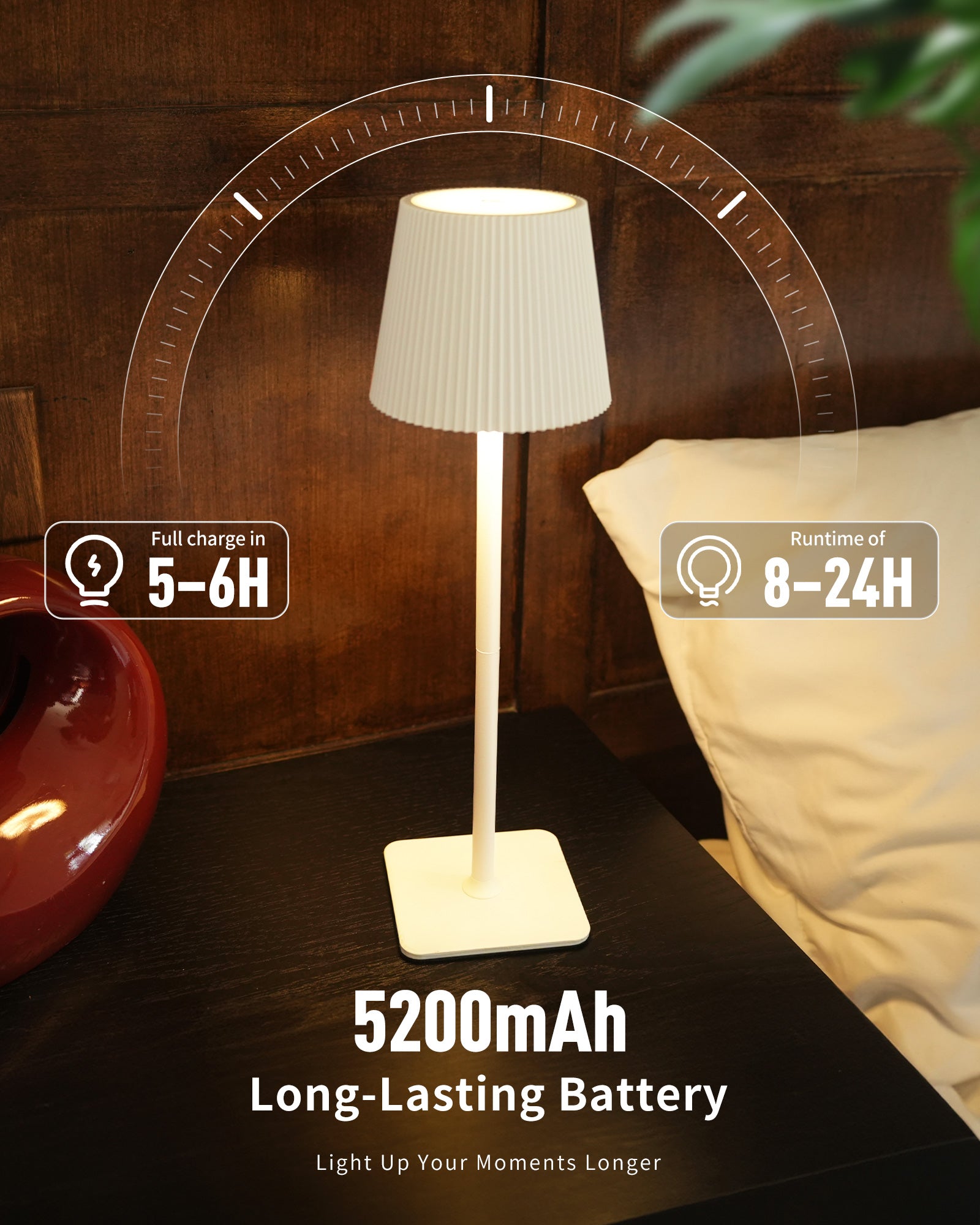 Dimmable Wireless LED Table Lamp with Touch Control - White
