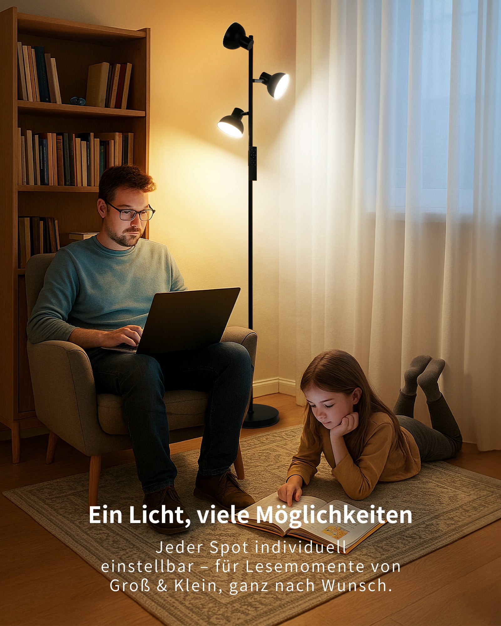 Floor Lamp Living Room 36 W 2800 LM Floor Lamp LED Dimmable with Remote Control and Touch 2700 K - 6500 K, 3-Light Reading Lamp Modern Floor Lamp
