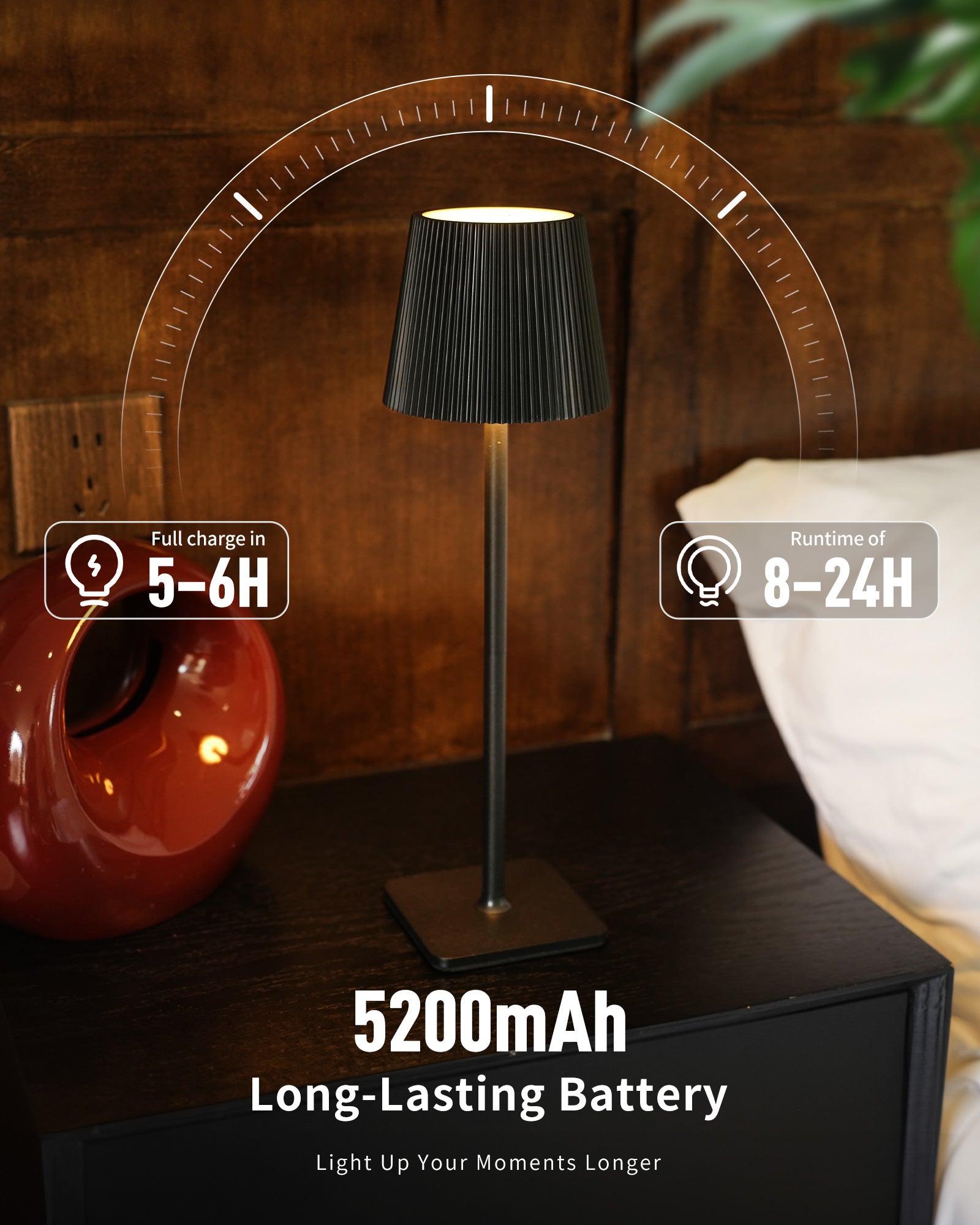 Dimmable Wireless LED Table Lamp with Touch Control - Black