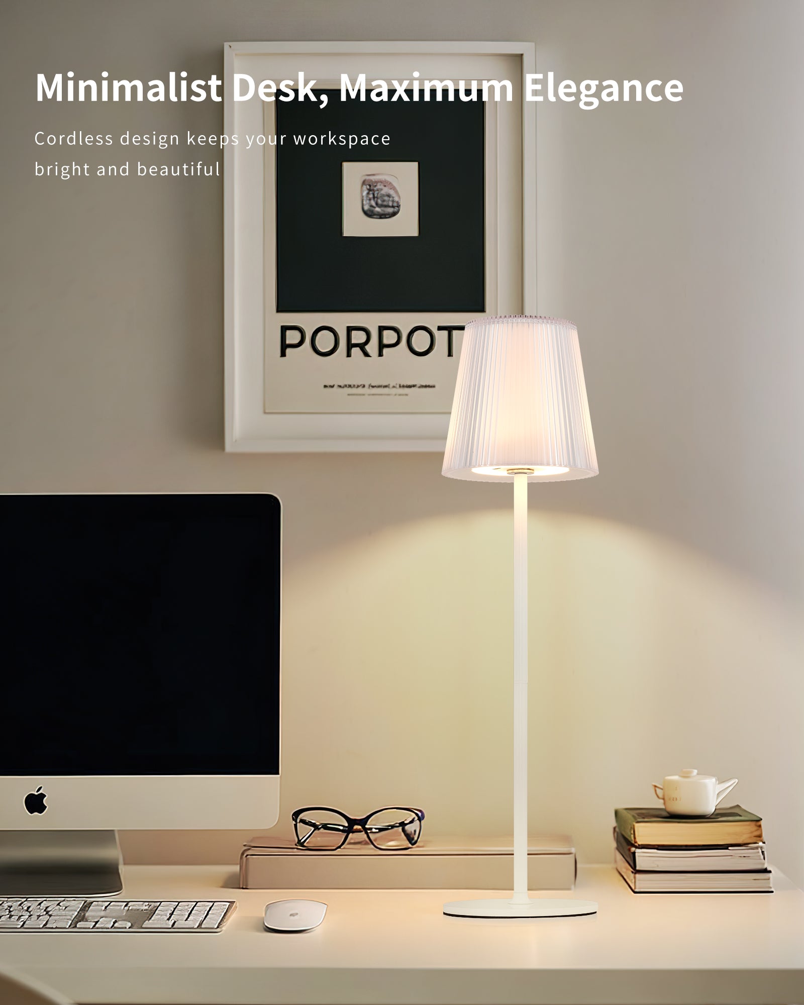 Table Lamp Wireless LED Dimmable Bedside Lamp & Rechargeable Table Lamp with Magnetic Lamp Head, 3000K White & RGB, IP54 Waterproof for Outdoor Bedroom Living Room Balcony Camping, White