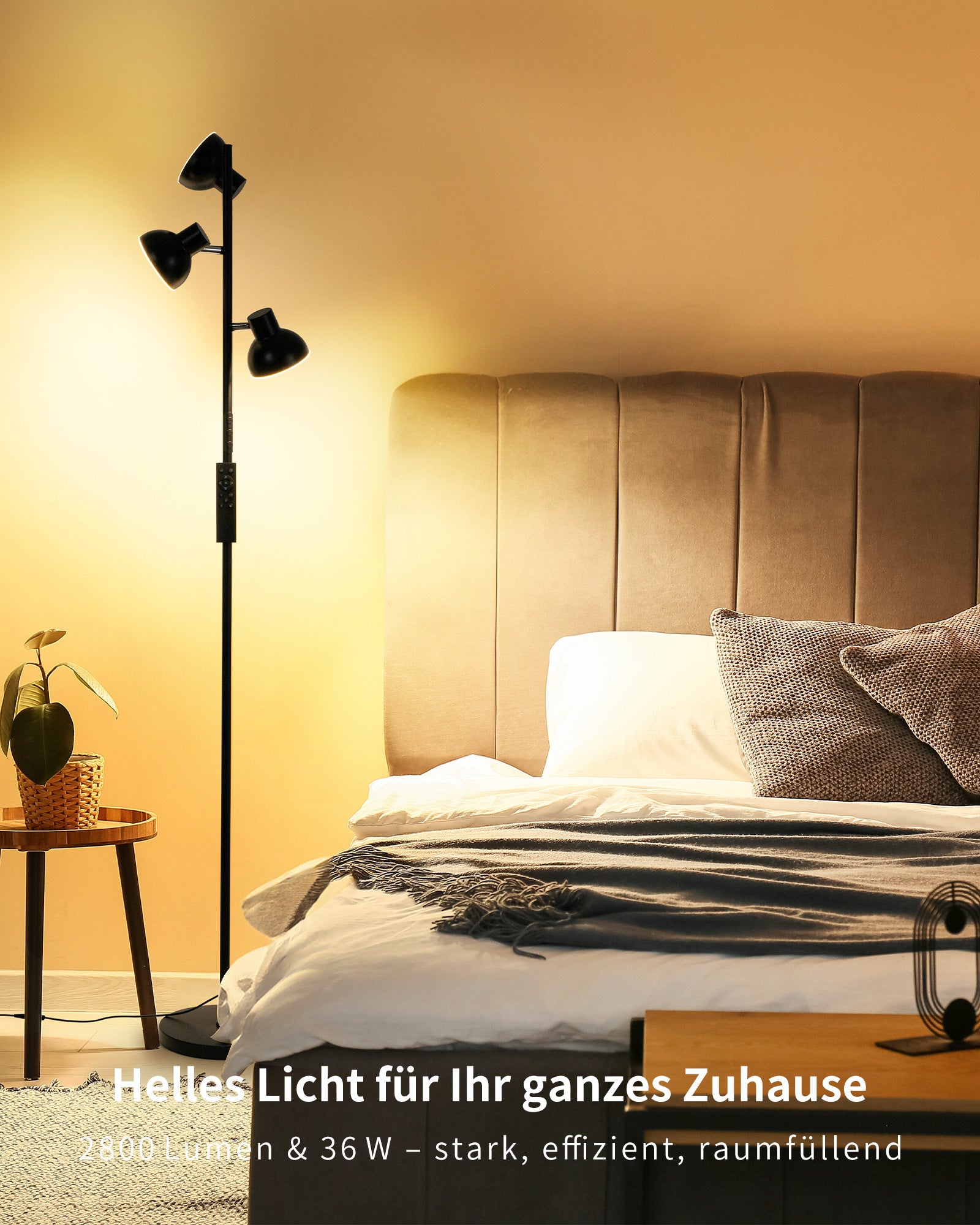 Floor Lamp Living Room 36 W 2800 LM Floor Lamp LED Dimmable with Remote Control and Touch 2700 K - 6500 K, 3-Light Reading Lamp Modern Floor Lamp