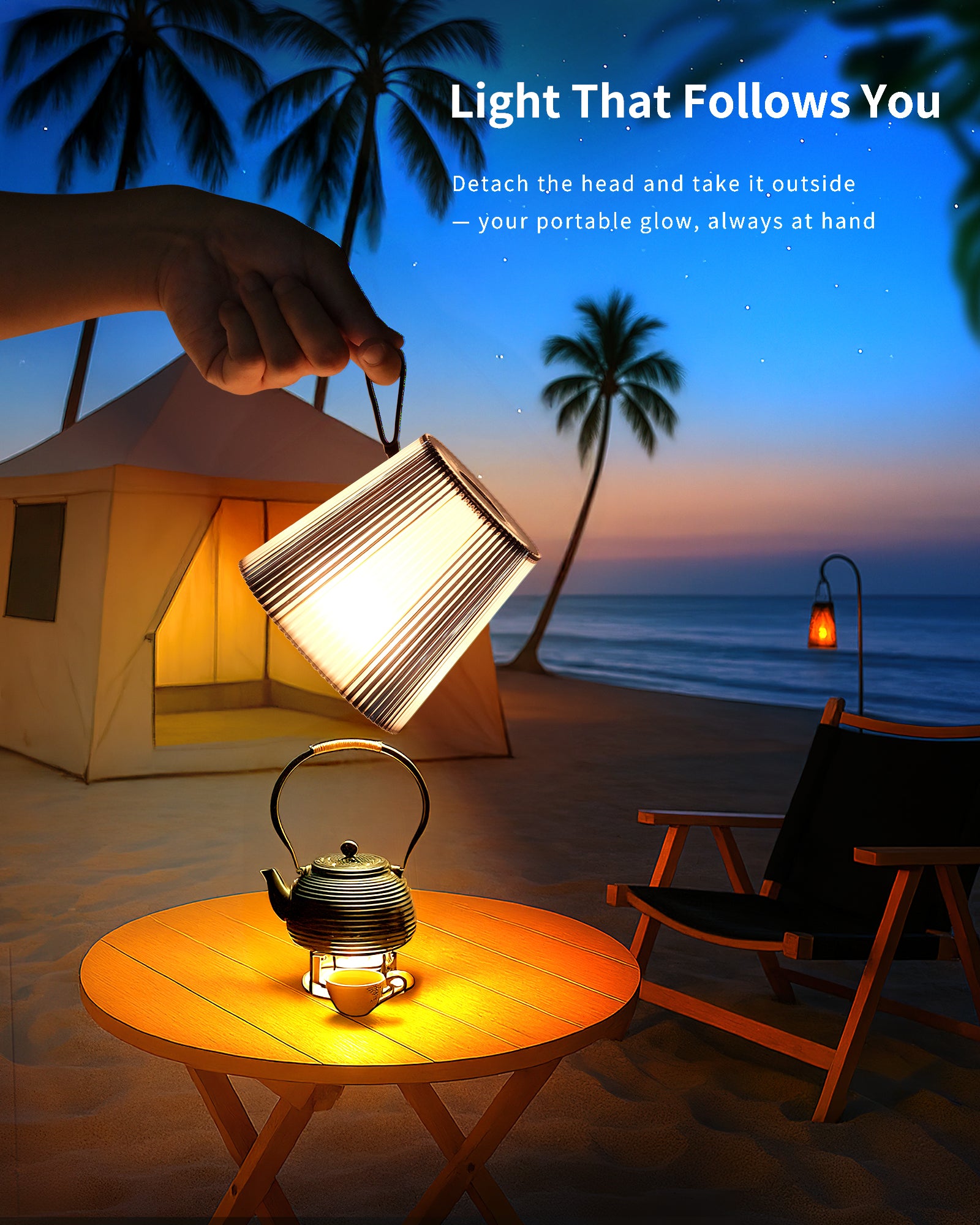 Table Lamp Wireless LED Dimmable Bedside Lamp & Rechargeable Table Lamp with Magnetic Lamp Head, 3000K White & RGB, IP54 Waterproof for Outdoor Bedroom Living Room Balcony Camping