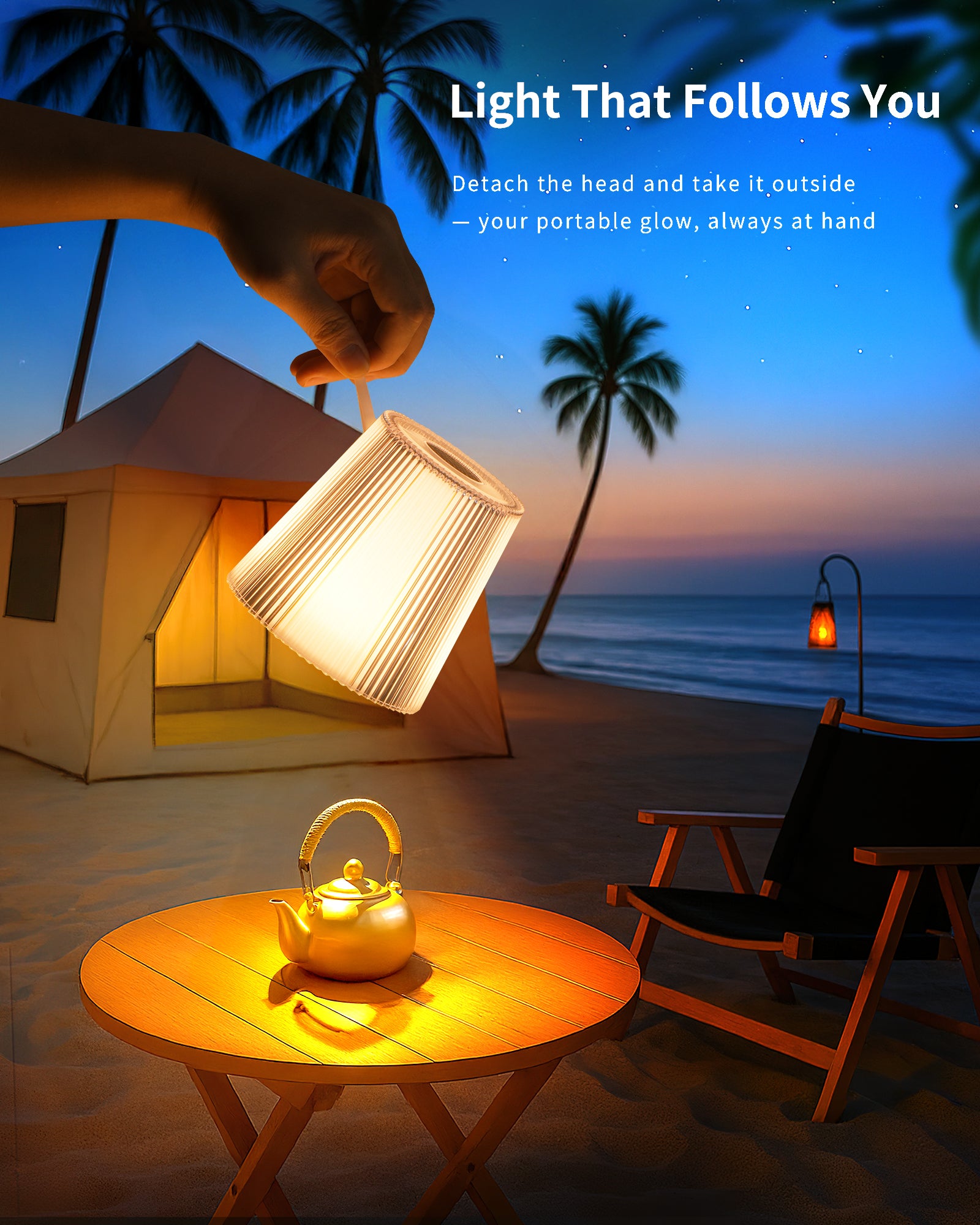 Table Lamp Wireless LED Dimmable Bedside Lamp & Rechargeable Table Lamp with Magnetic Lamp Head, 3000K White & RGB, IP54 Waterproof for Outdoor Bedroom Living Room Balcony Camping, White