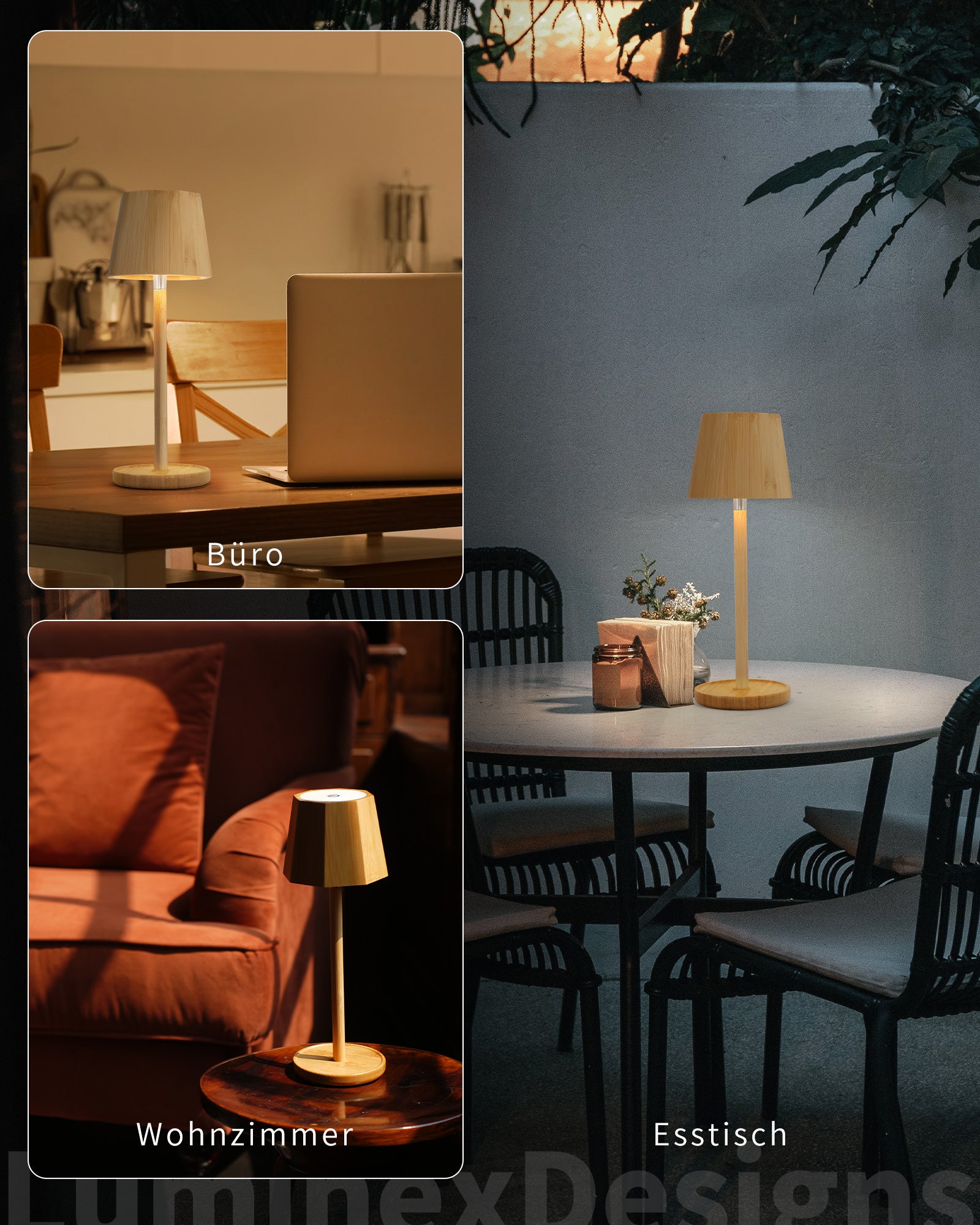 Bamboo LED Table Lamp Wireless Dimmable Lamp 3000K/4000K/6000K 5200mAh Camping Lamp