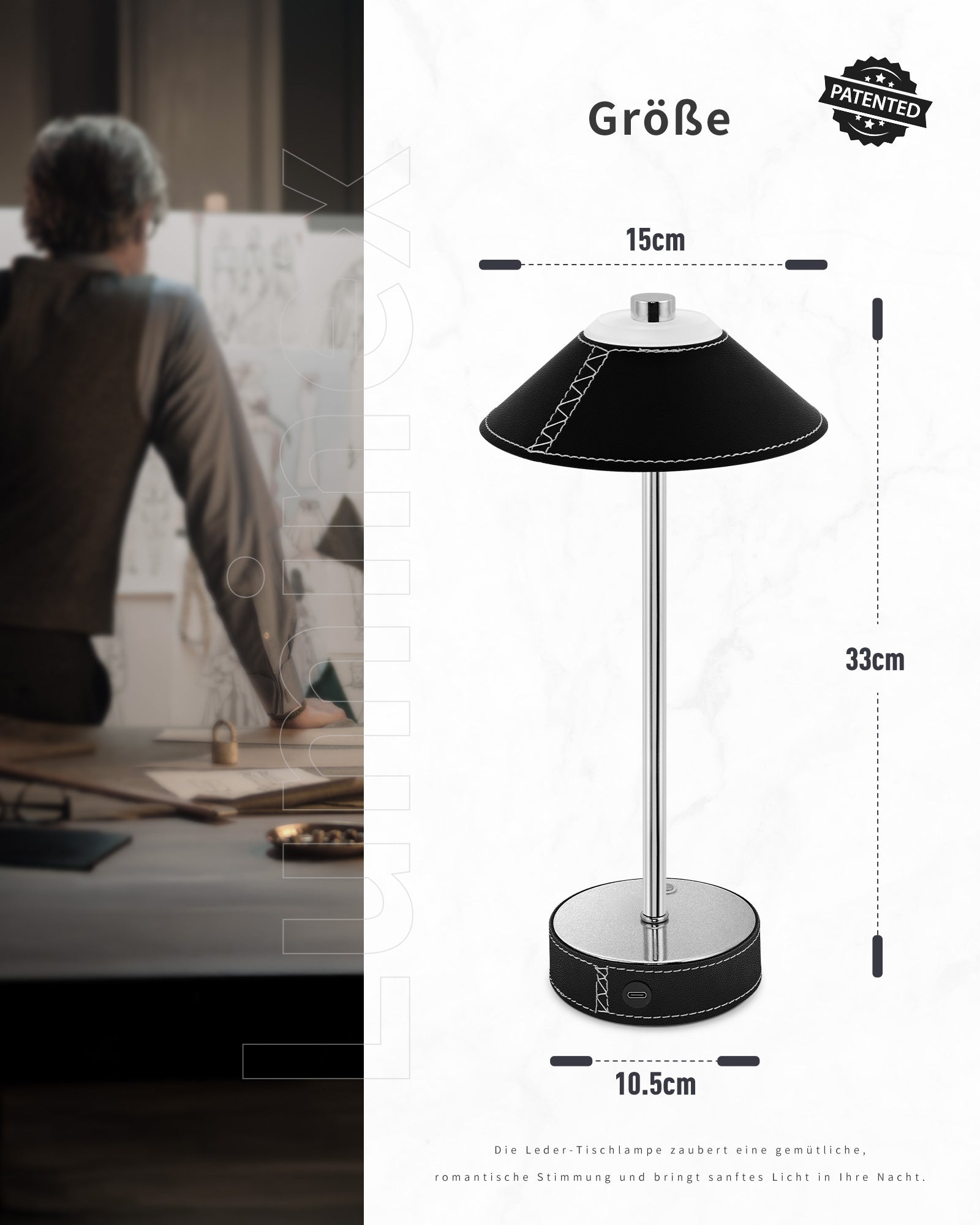 LED Table Lamp Wireless - Touch Dimmable, 3000K/4500K/6000K, USB-C Rechargeable with 5200mAh Battery, Leather Design, Magnetic Base, Memory Function, for Bedroom, Living Room, Office