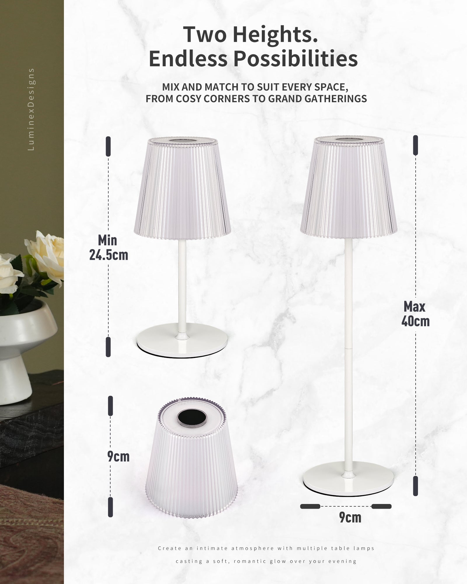 Table Lamp Wireless LED Dimmable Bedside Lamp & Rechargeable Table Lamp with Magnetic Lamp Head, 3000K White & RGB, IP54 Waterproof for Outdoor Bedroom Living Room Balcony Camping, White