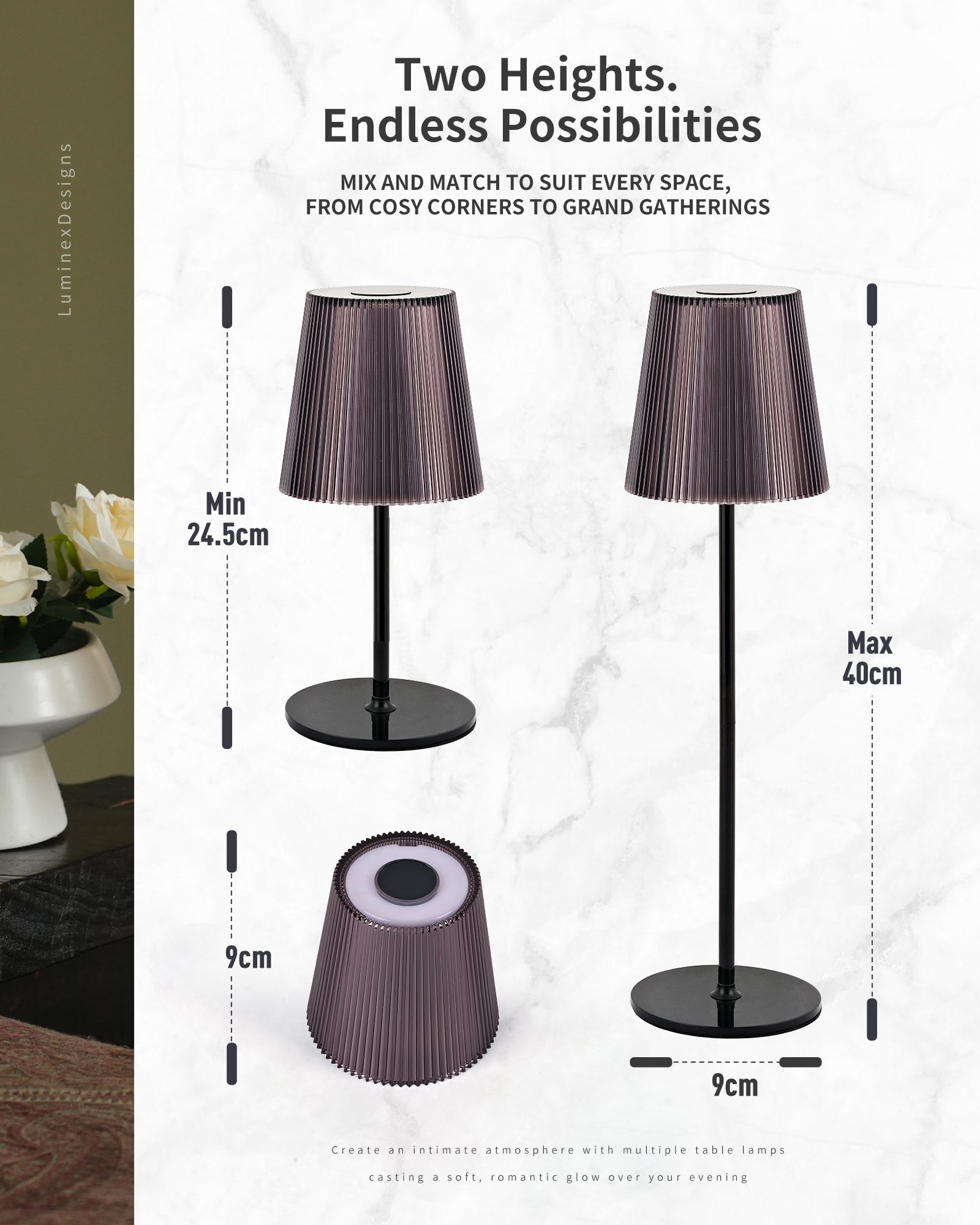 Table Lamp Wireless LED Dimmable Bedside Lamp & Rechargeable Table Lamp with Magnetic Lamp Head, 3000K White & RGB, IP54 Waterproof for Outdoor Bedroom Living Room Balcony Camping