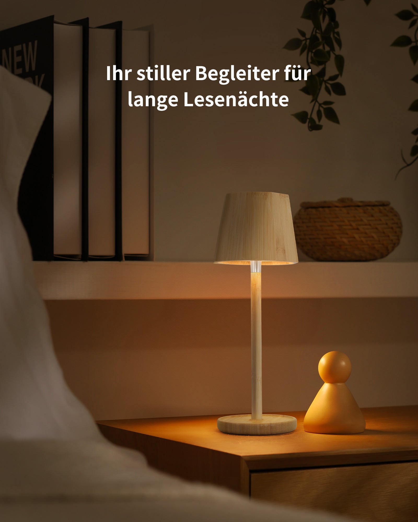 Bamboo LED Table Lamp Wireless Dimmable Lamp 3000K/4000K/6000K 5200mAh Camping Lamp