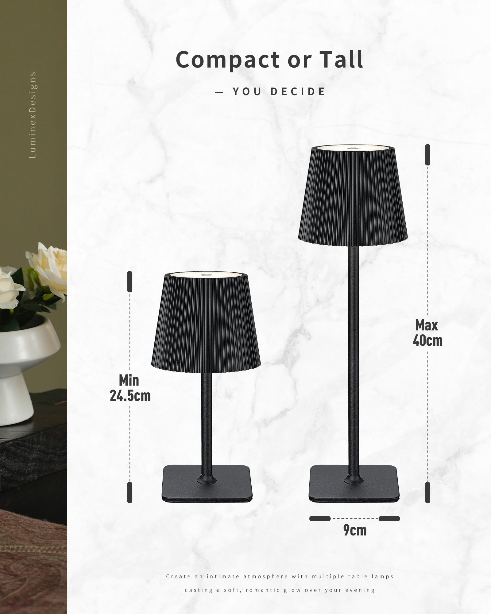 Dimmable Wireless LED Table Lamp with Touch Control - Black