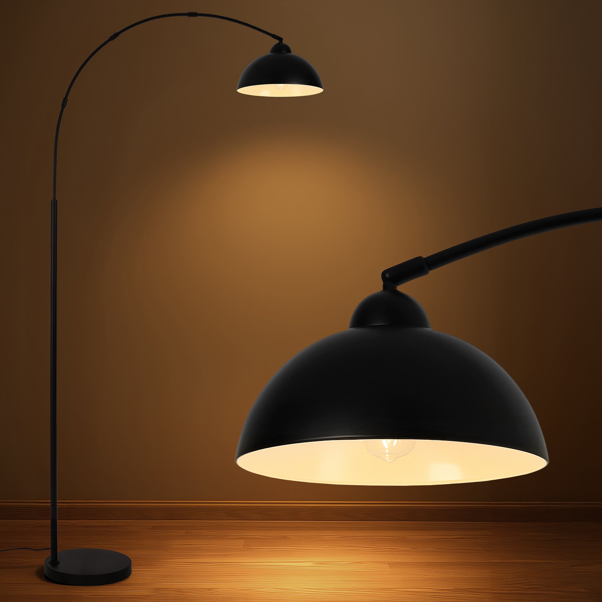 Arc Lamp Floor Lamp Living Room - Warm Light Atmosphere for Reading & Relaxing, 5 Minute Assembly, Heavy Metal Base (5 kg), Swivelling Aluminium Lampshade, Without Bulb, Black