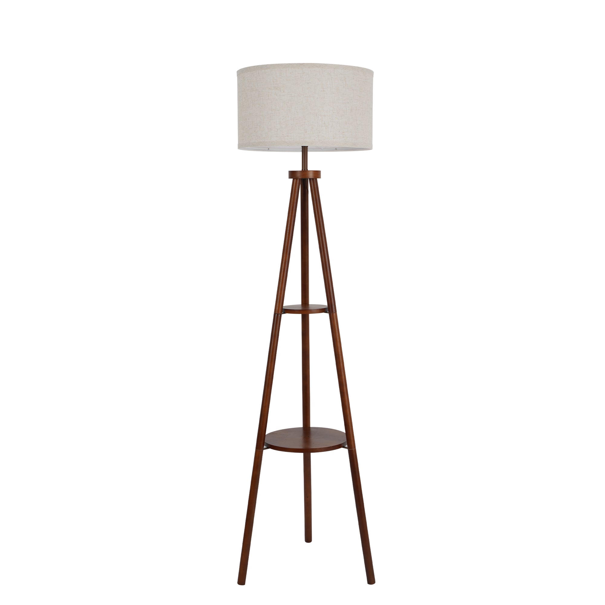 2-Tier Storage Shelf Linen Lampshade Floor Lamp WOVI FL03