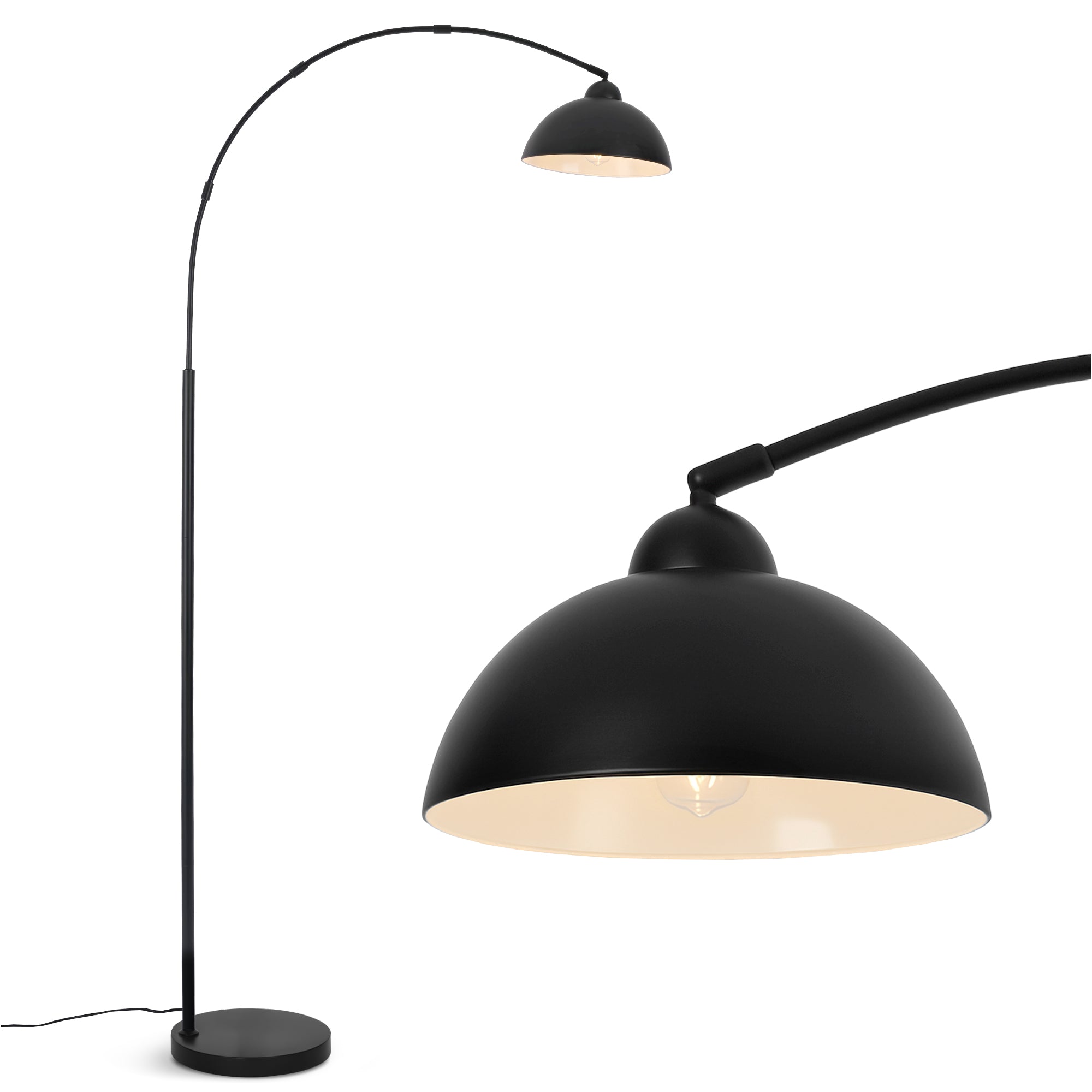 Arc Lamp Floor Lamp Living Room - Warm Light Atmosphere for Reading & Relaxing, 5 Minute Assembly, Heavy Metal Base (5 kg), Swivelling Aluminium Lampshade, Without Bulb, Black