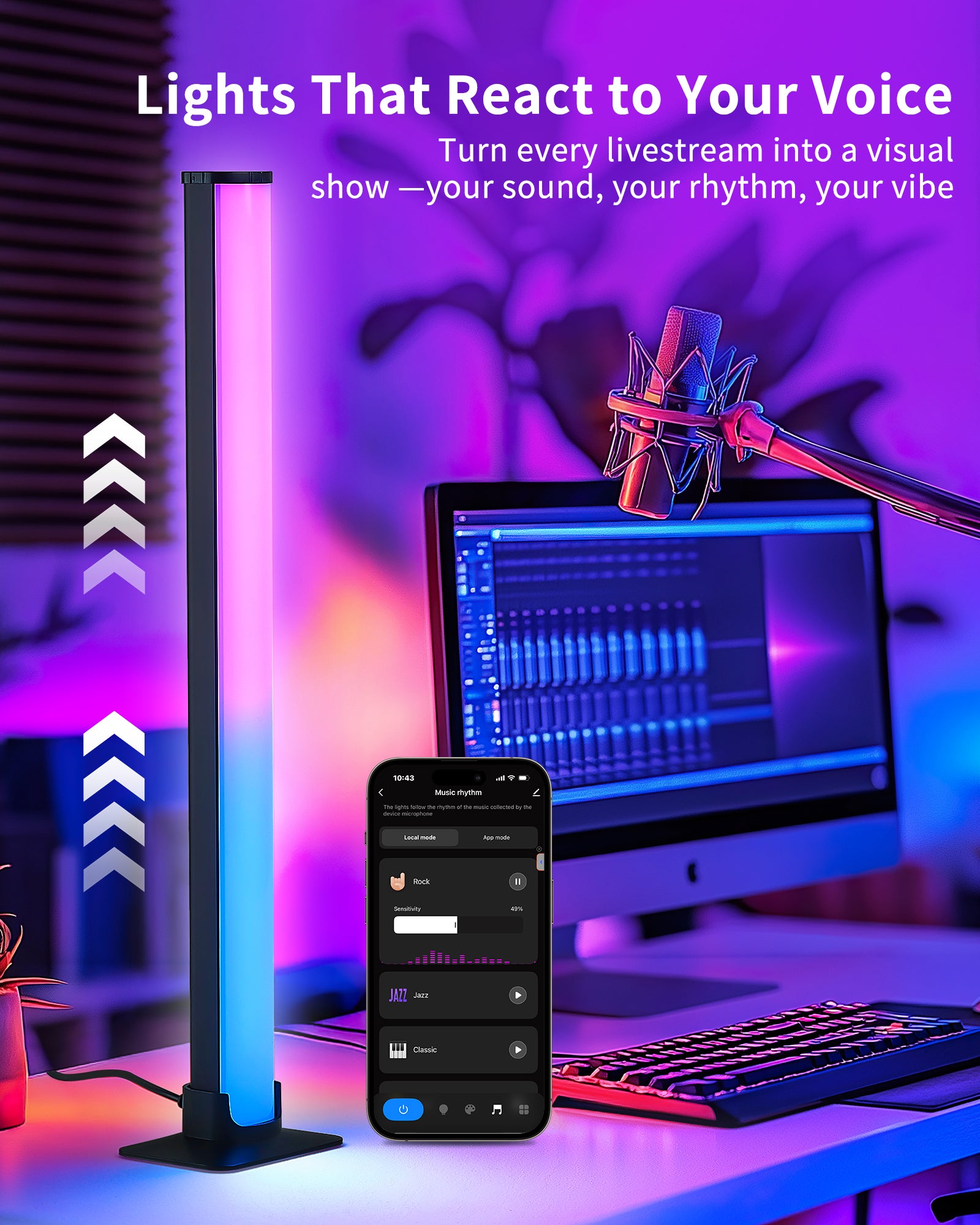 40cm RGB LED Light Bar for Music Sync & USB Backlight