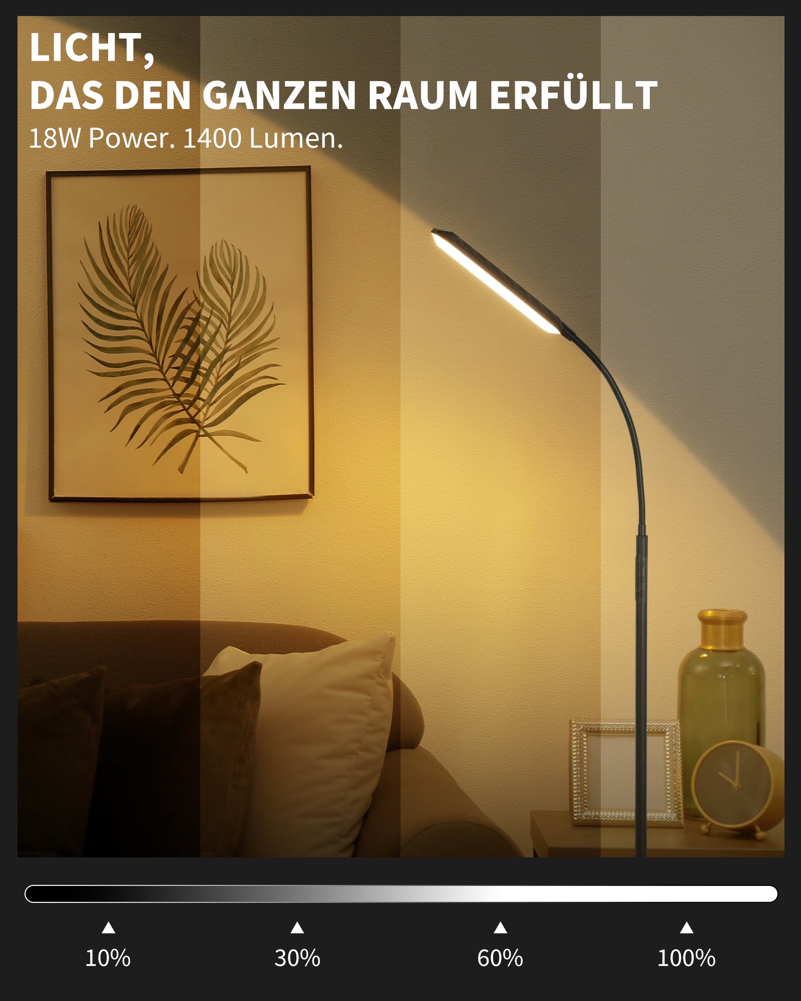 LED Floor Lamp Living Room Reading Lamp - 18 W Super Bright Dimmable Floor Lamp 2700 K - 6500 K with Remote Control, Timer, Energy Saving, Child Friendly for Bedroom, Office, Reading