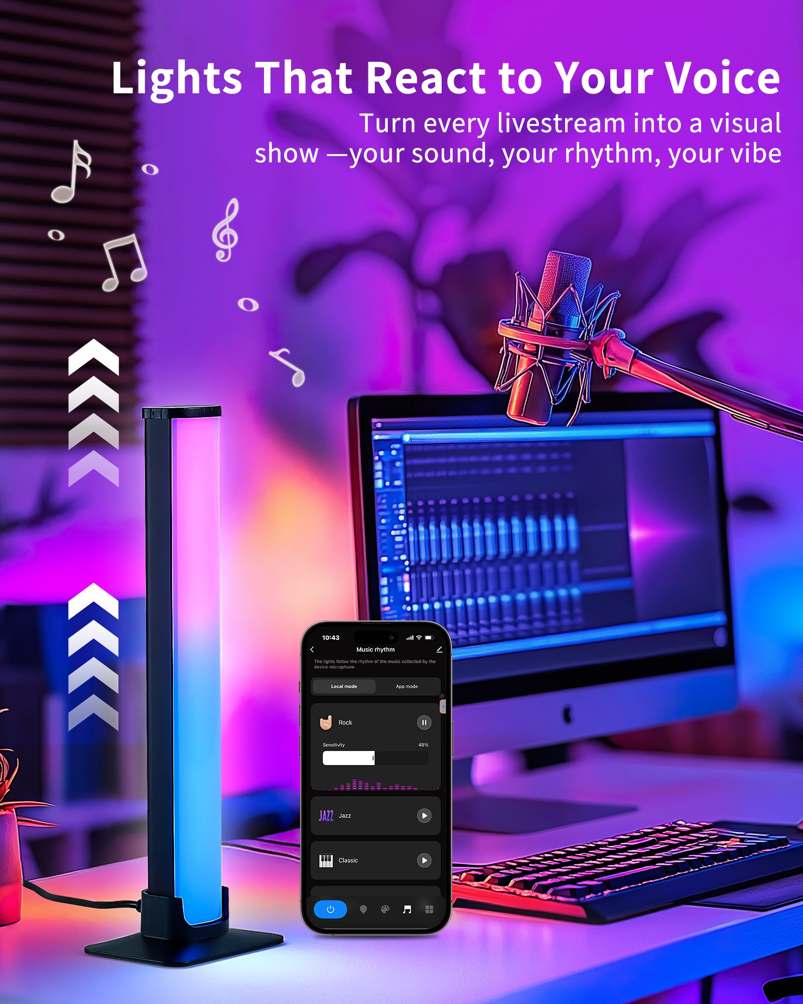 25cm RGB LED Light Bar for Music Sync & USB Backlight