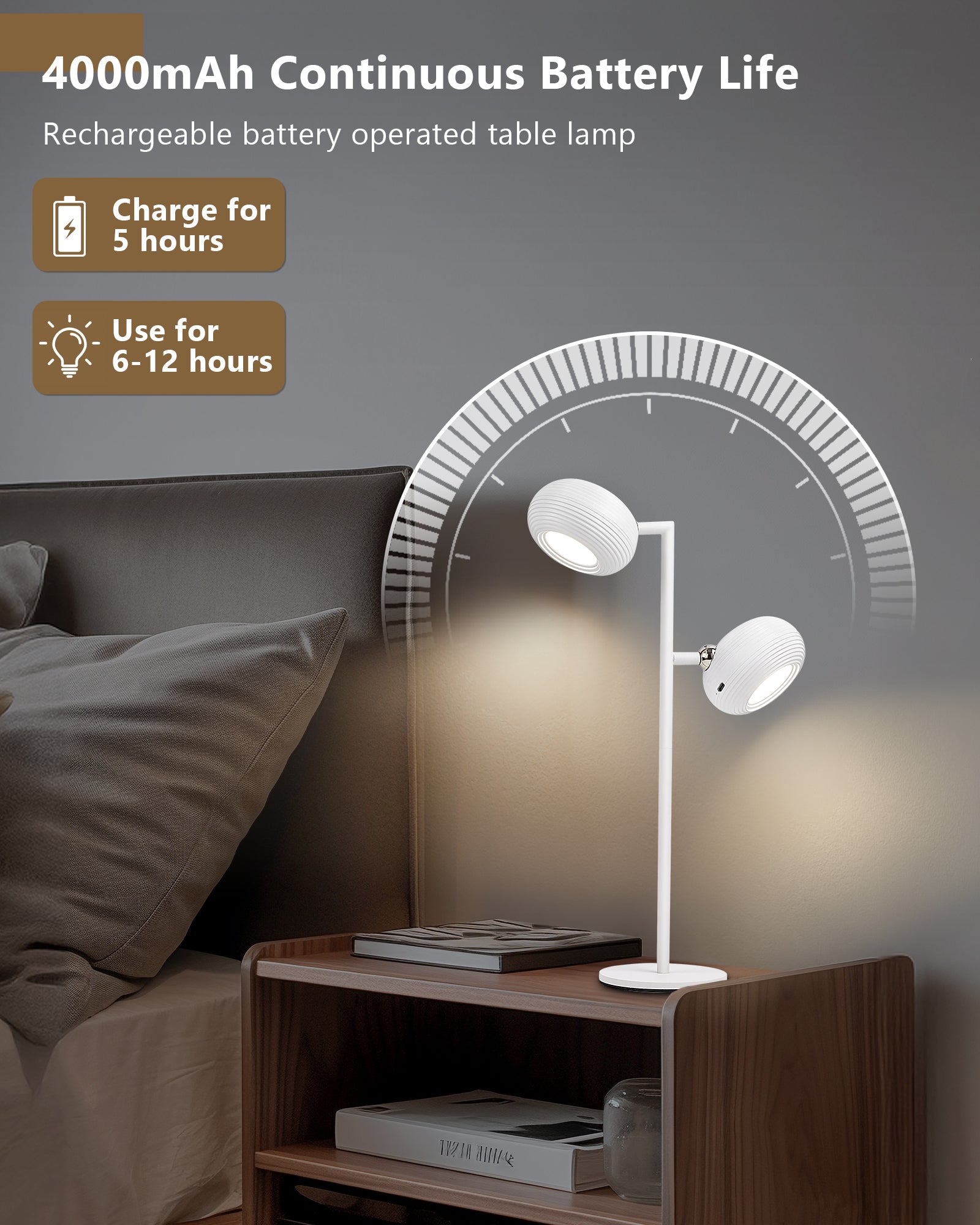Dimmable LED Wireless Table Lamp with Magnetic Detachable Lamp Head - White