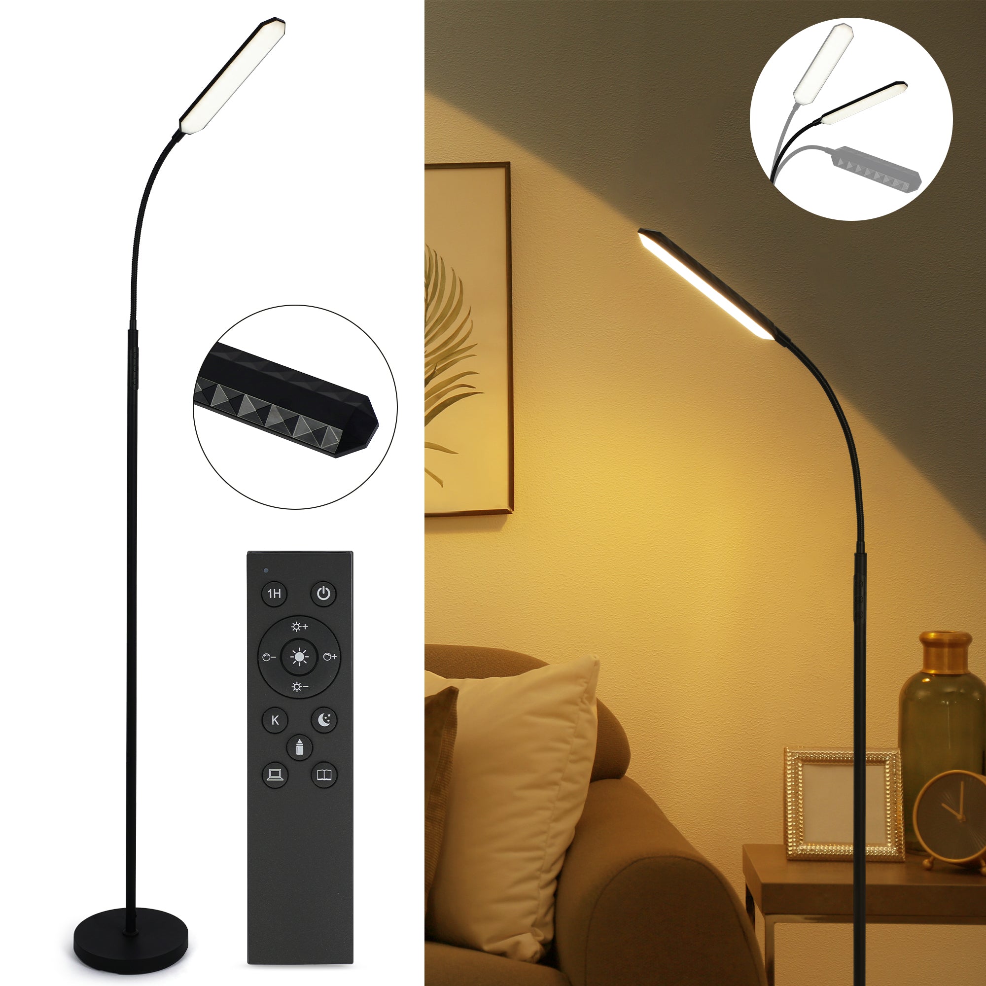 LED Floor Lamp Living Room Reading Lamp - 18 W Super Bright Dimmable Floor Lamp 2700 K - 6500 K with Remote Control, Timer, Energy Saving, Child Friendly for Bedroom, Office, Reading