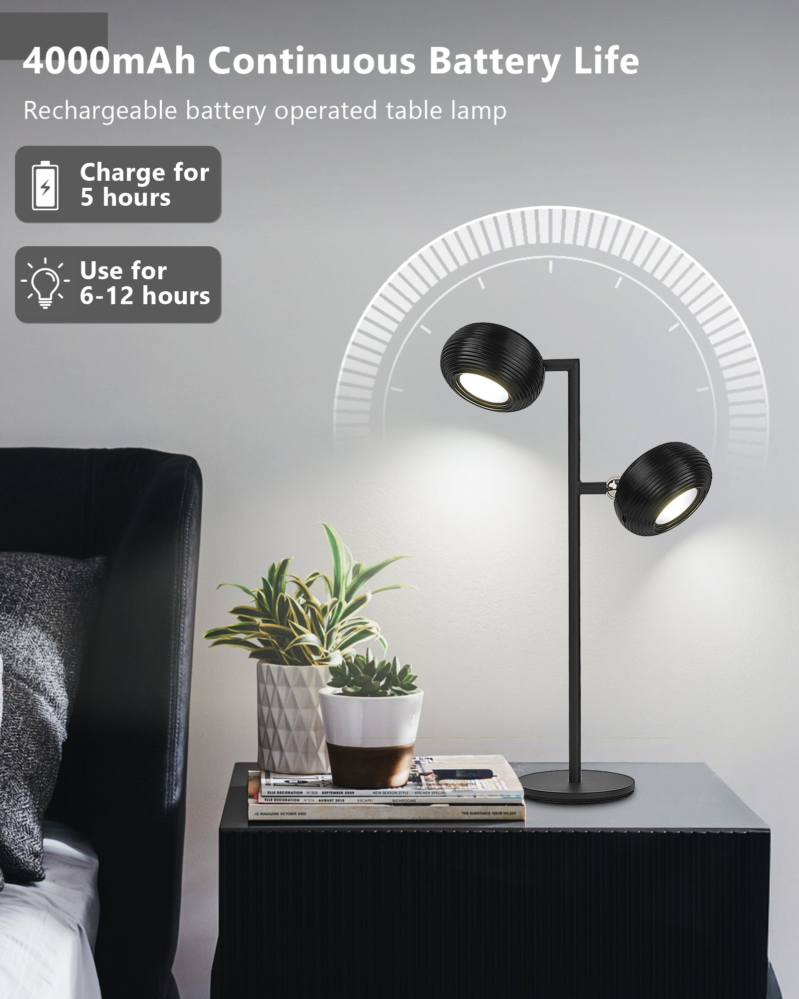 Dimmable LED Wireless Table Lamp with Magnetic Detachable Lamp Head - Black