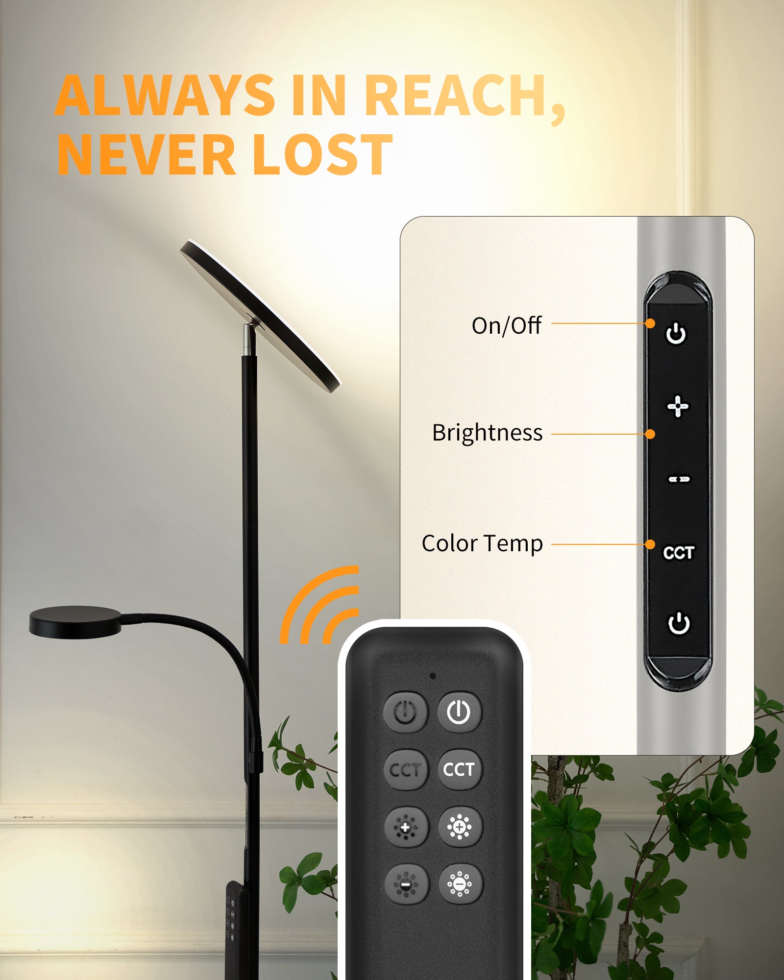 36W Dimmable LED Floor Lamp with 360° Gooseneck Side Light