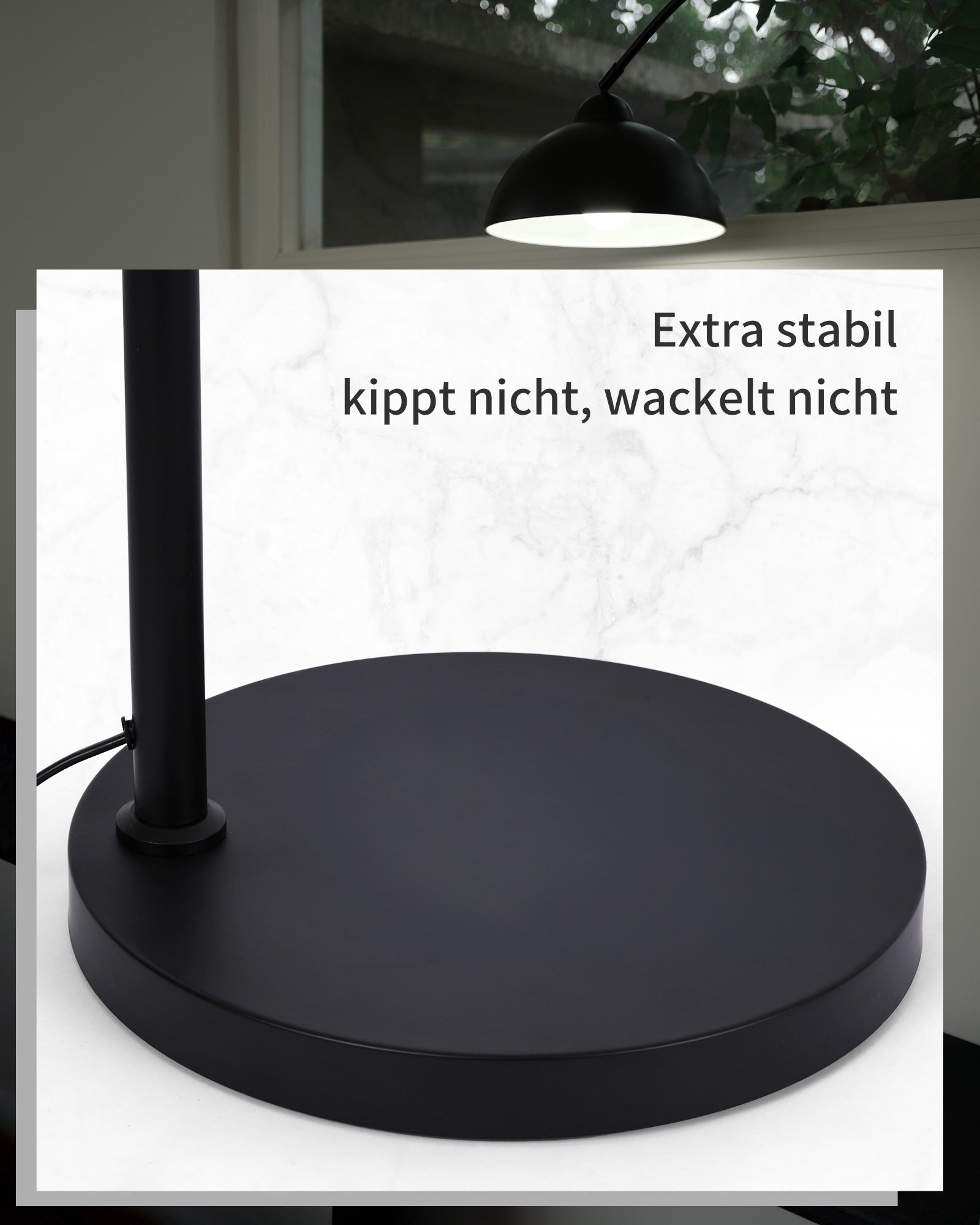 Arc Lamp Floor Lamp Living Room - Warm Light Atmosphere for Reading & Relaxing, 5 Minute Assembly, Heavy Metal Base (5 kg), Swivelling Aluminium Lampshade, Without Bulb, Black