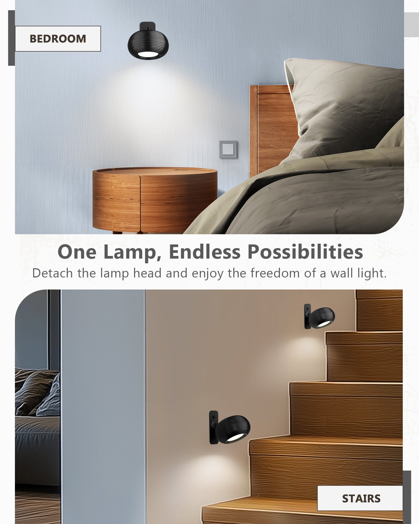 Dimmable LED Wireless Table Lamp with Magnetic Detachable Lamp Head - Black