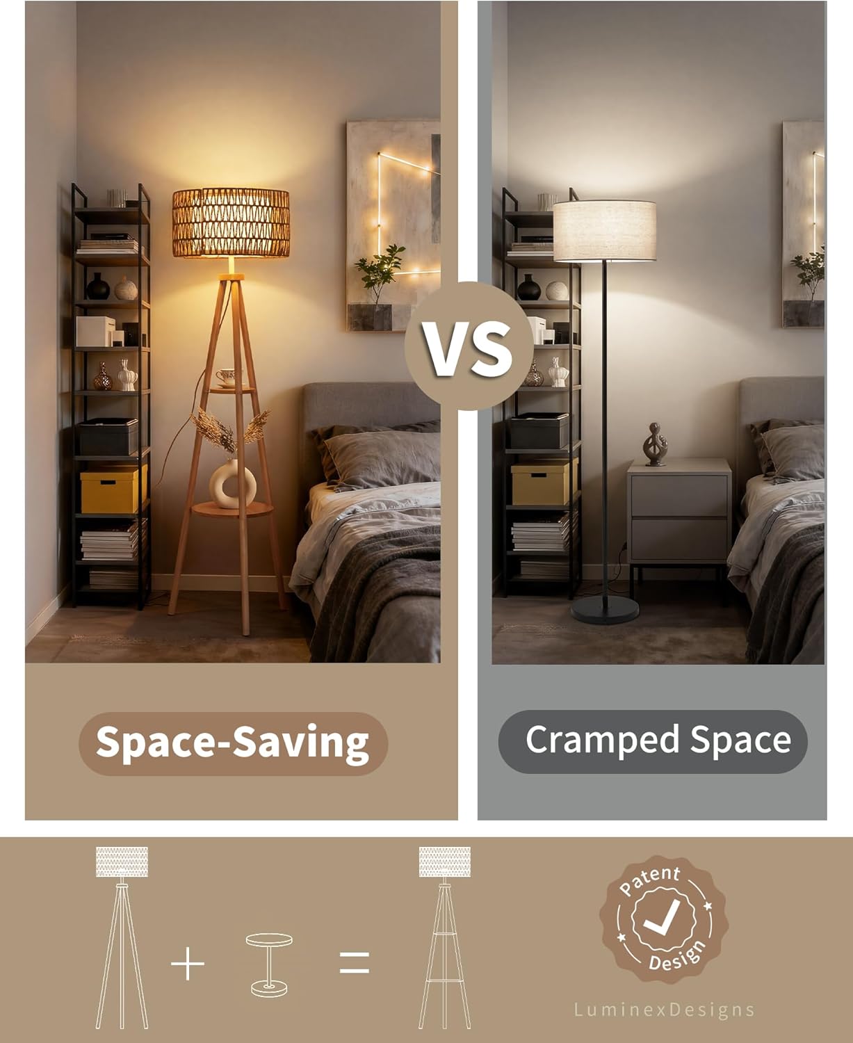 Tripod Floor Lamp with 2er Linen Lampshade