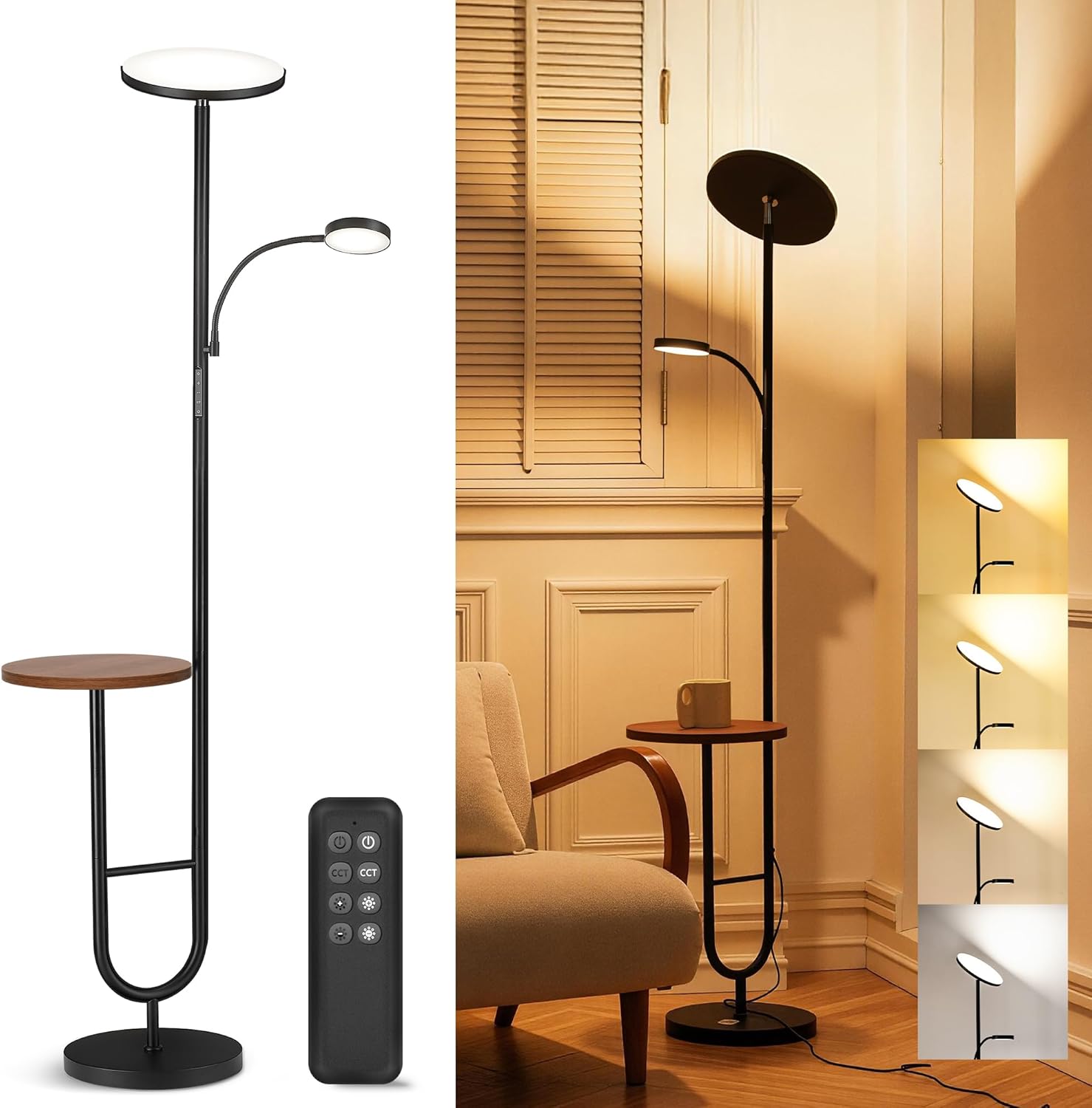 LED Uplighter Floor Lamp with Table & Reading Light