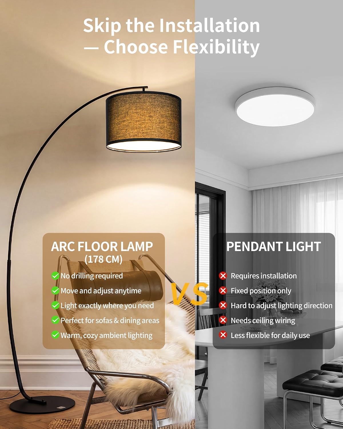 Modern Black Arc Floor Lamp for Living Room OVEL FL22