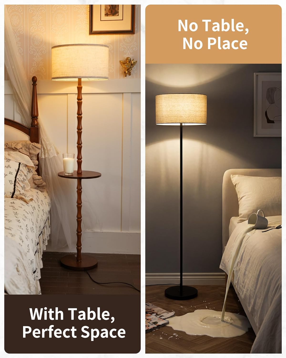 Vintage Wooden Floor Lamp Walnut with Shelf
