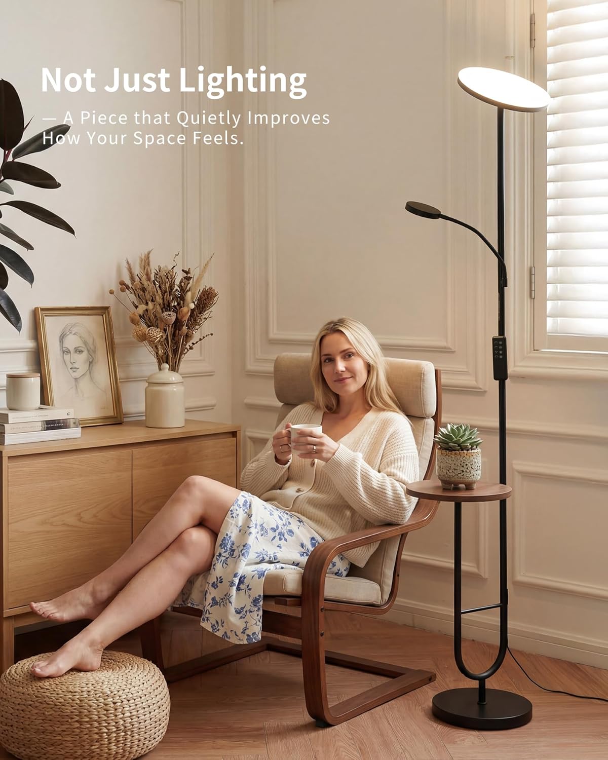 LED Uplighter Floor Lamp with Table & Reading Light