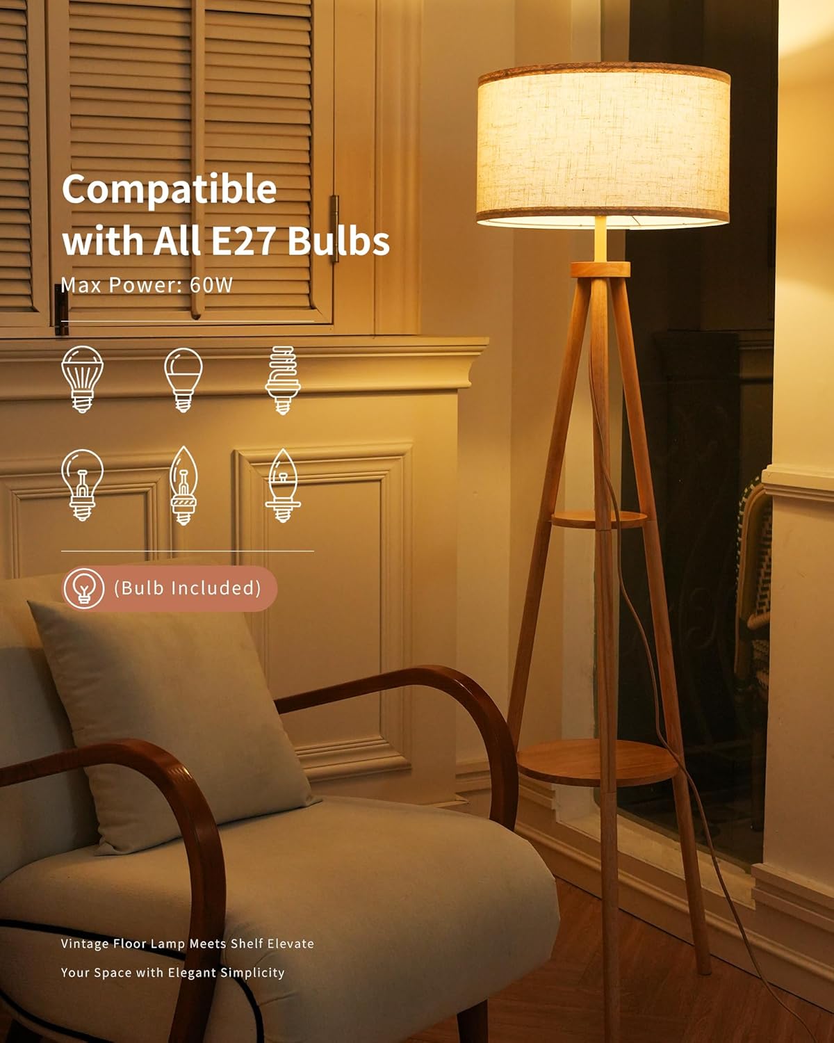 Tripod Floor Lamp with Linen Lampshade