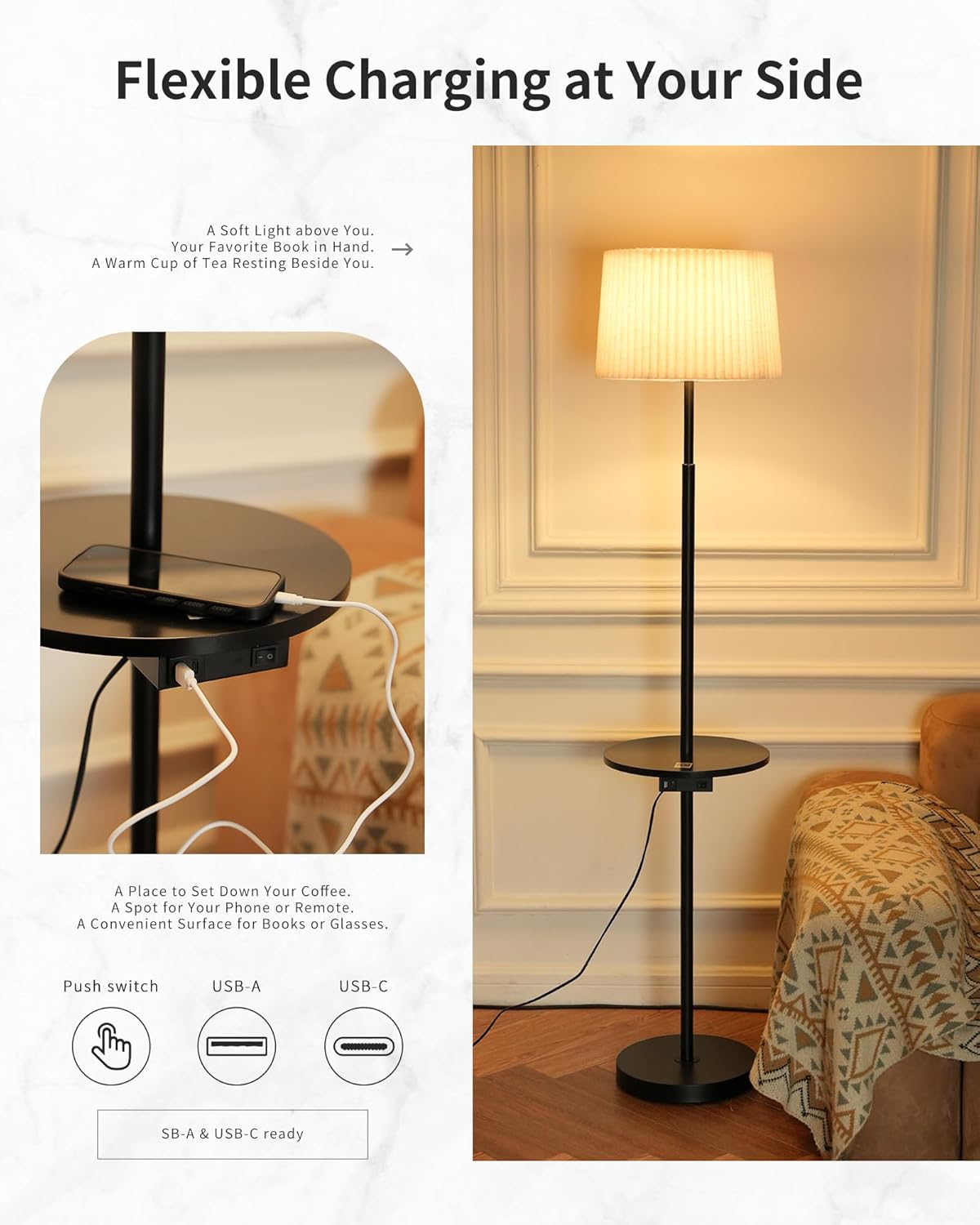 Floor Lamp for Living Room with Table