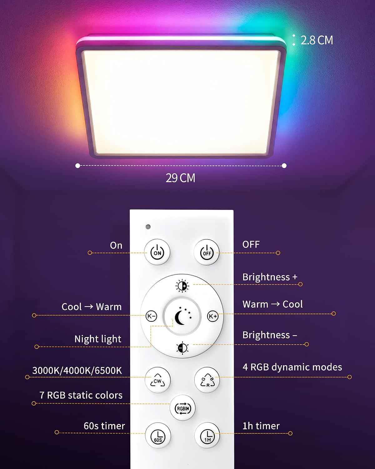 30W LED Ceiling Light RGB with Remote Control KARO CL00