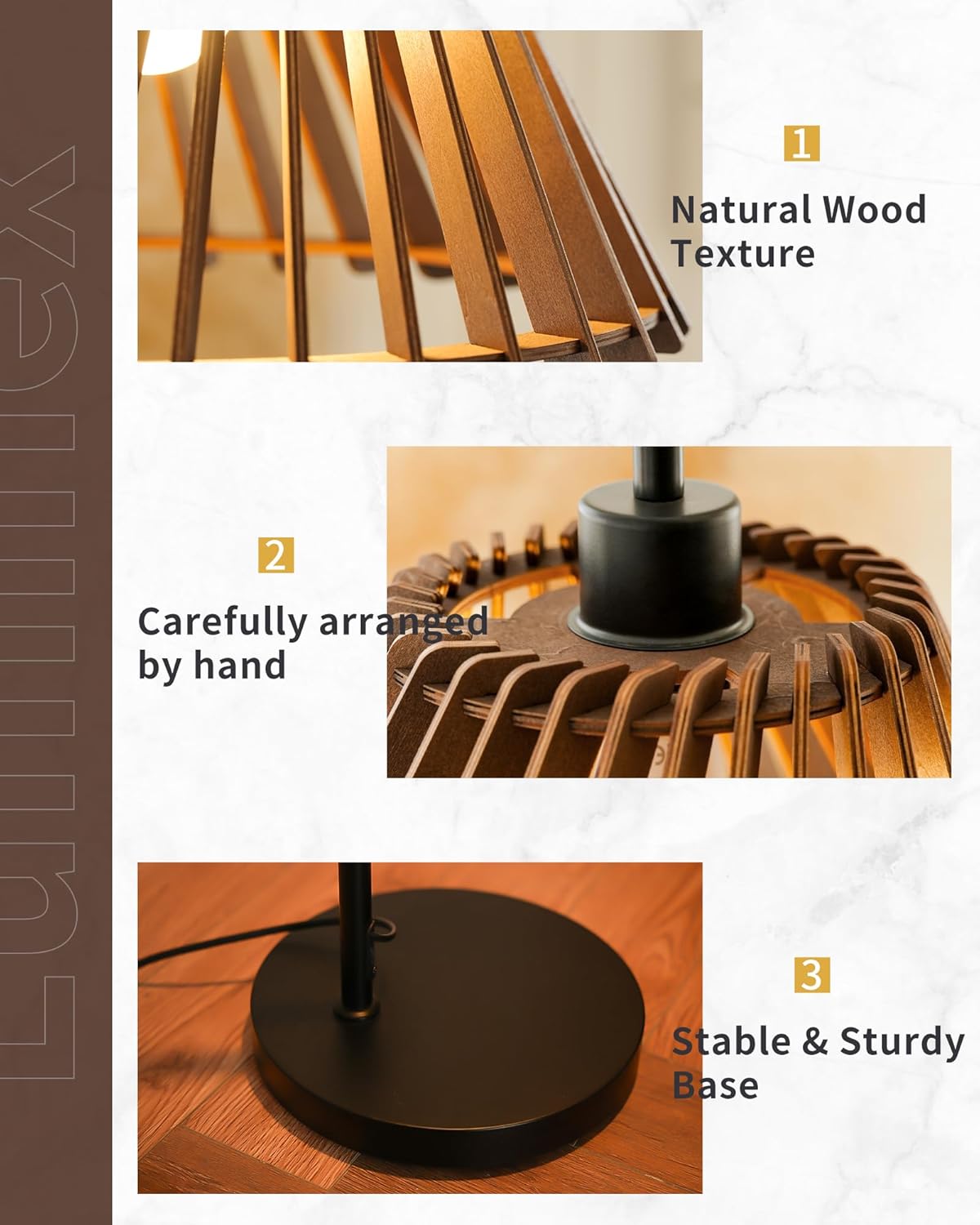Vintage Floor Lamp with Wooden Shade for Living Room