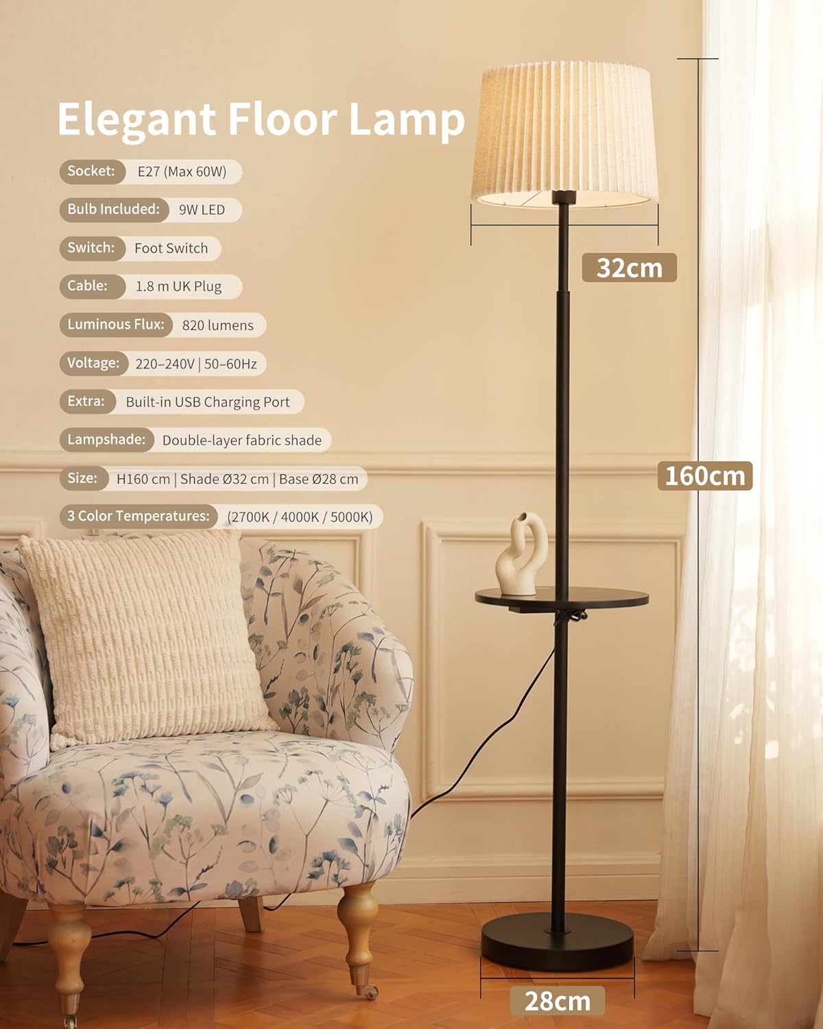 Floor Lamp for Living Room with Table