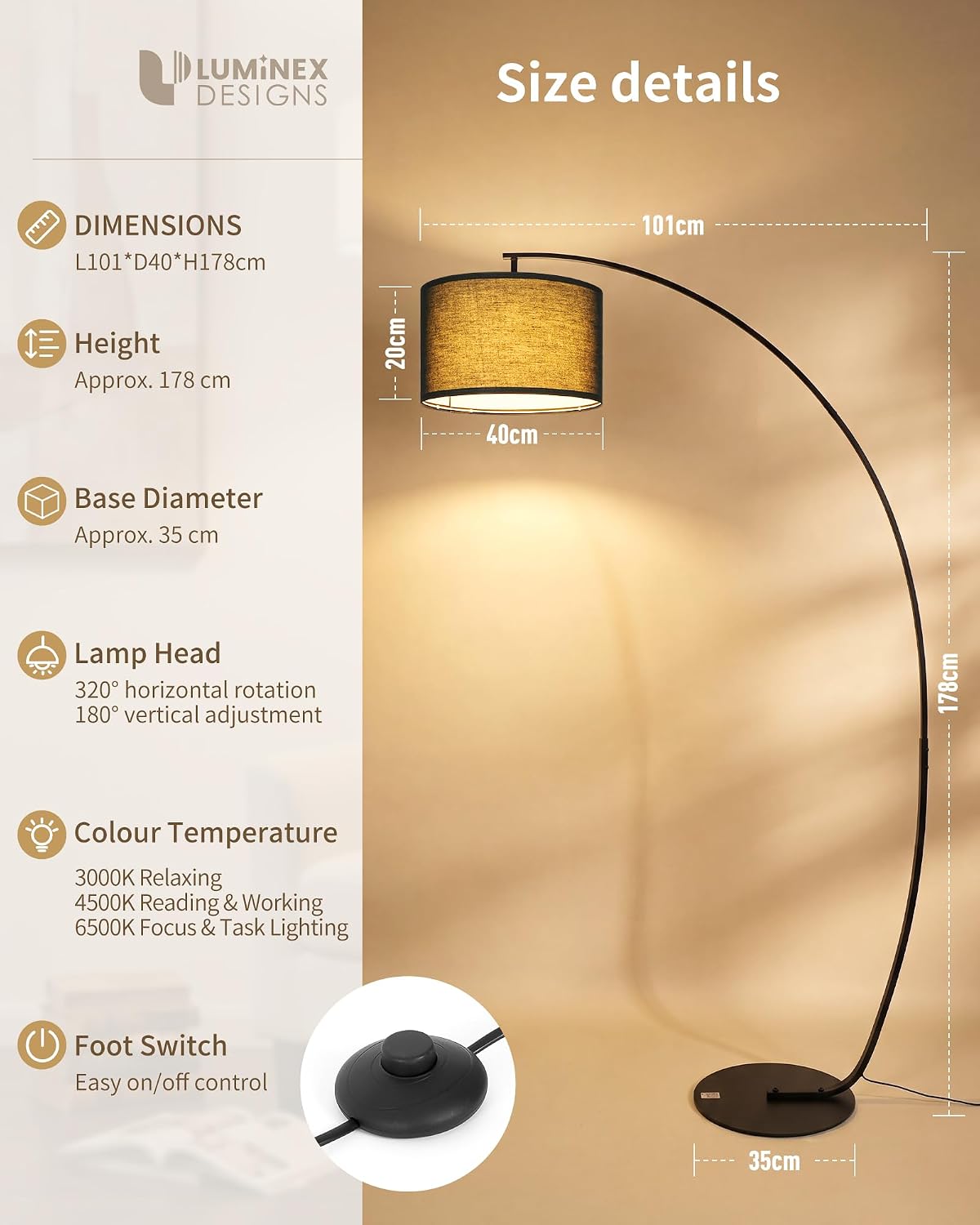 Modern Black Arc Floor Lamp for Living Room OVEL FL22