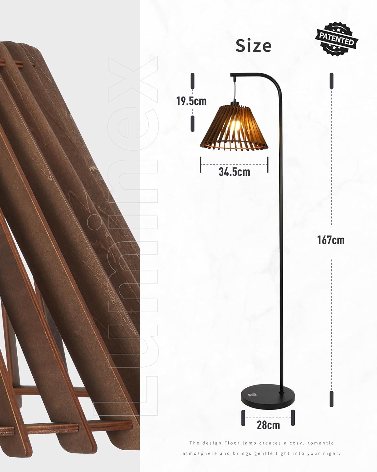 Vintage Floor Lamp with Wooden Shade for Living Room