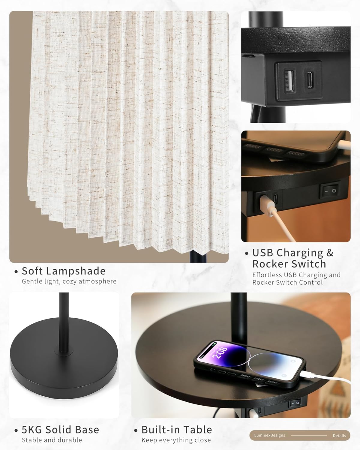 Floor Lamp for Living Room with Table