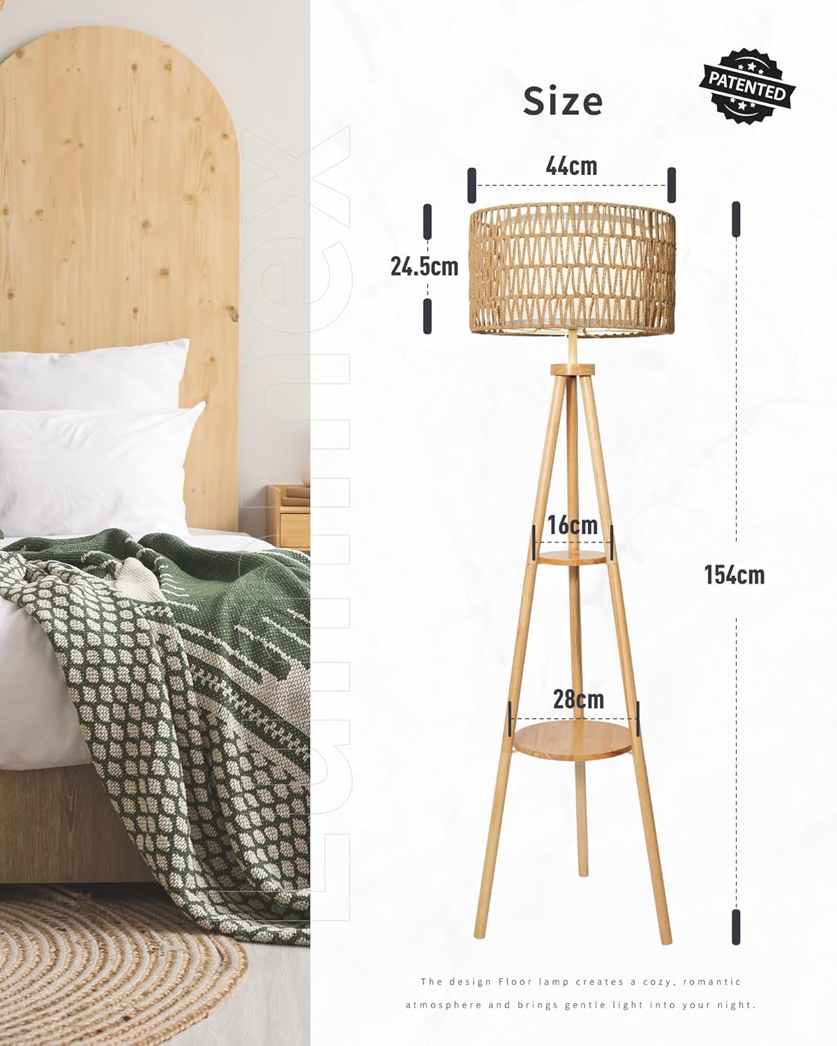 Tripod Floor Lamp with 2er Linen Lampshade